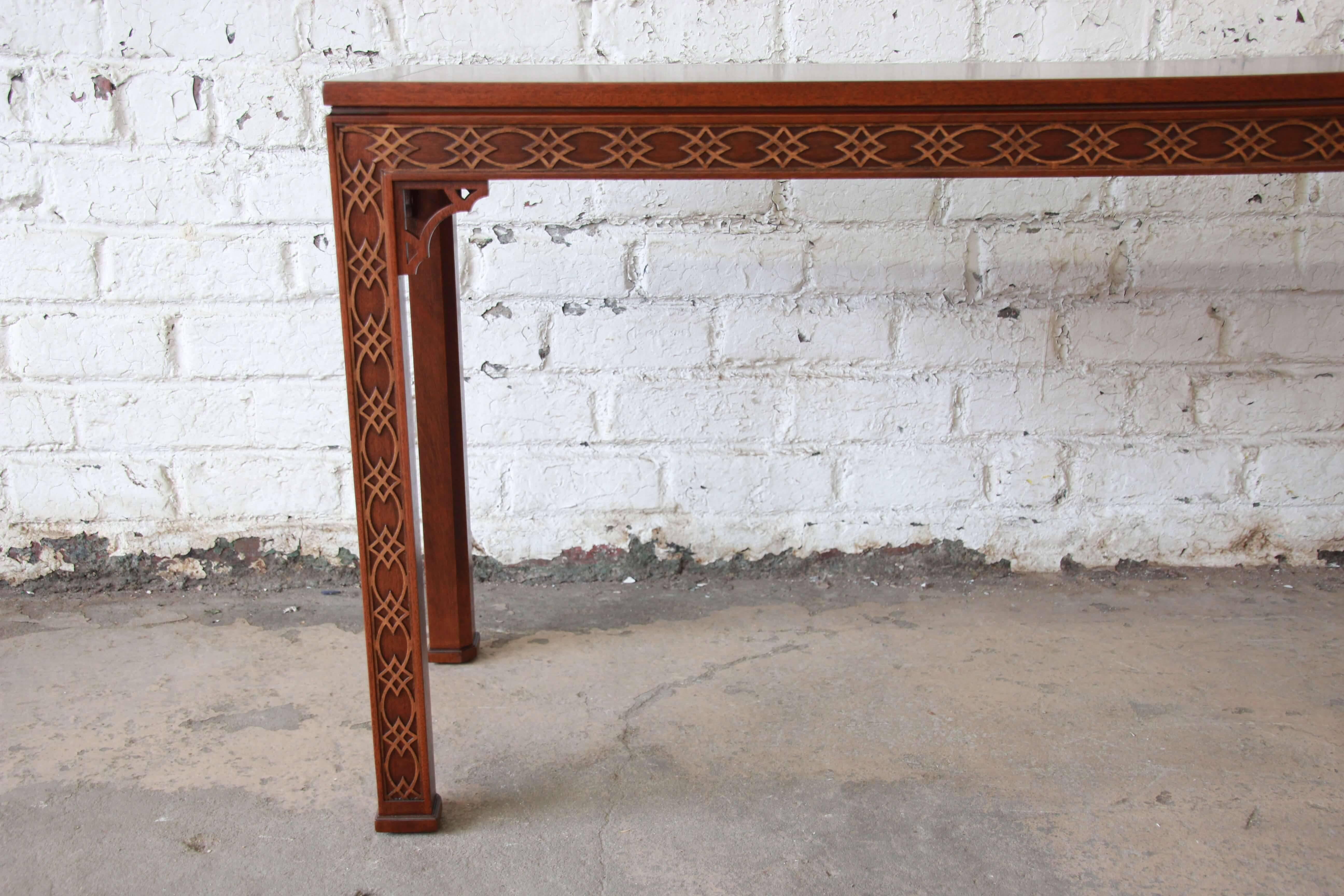 Fine Carved Mahogany Chinese Chippendale Hall Table by Kindel 1