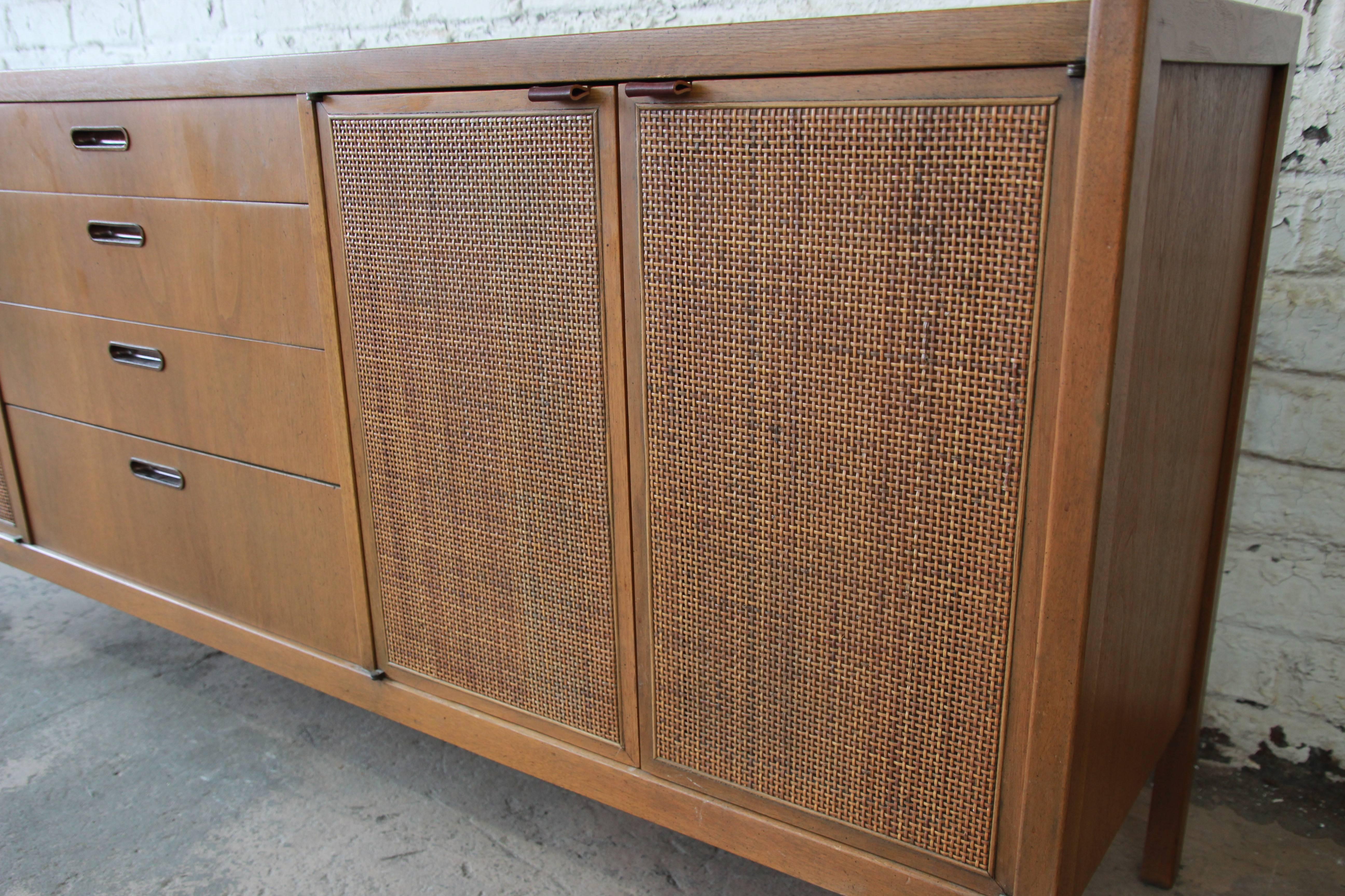 Walnut Mid-Century Modern Woven Front Credenza by Founders