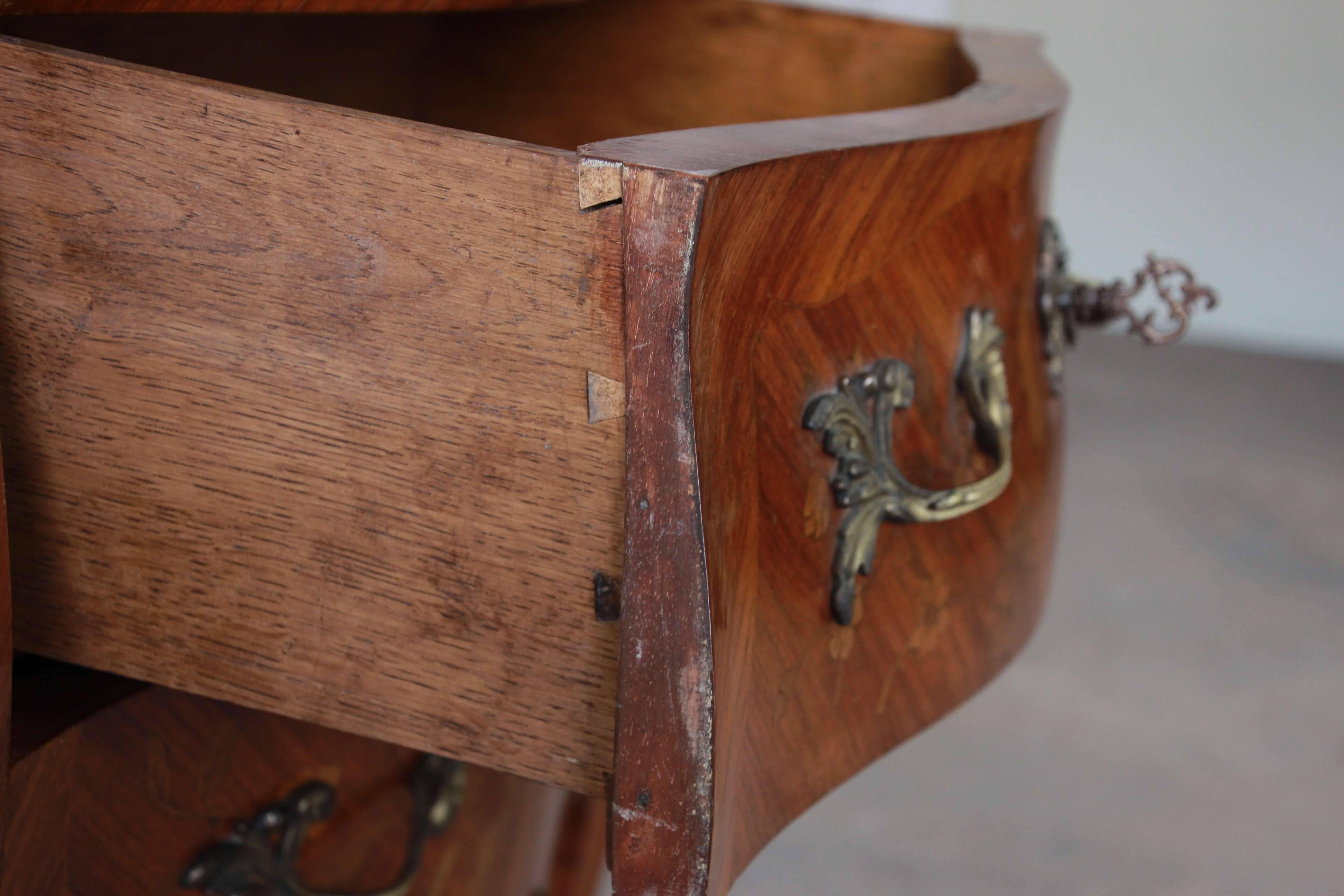 French Marble-Top Inlaid Bombay Chest with Mounted Bronze Ormolu 1