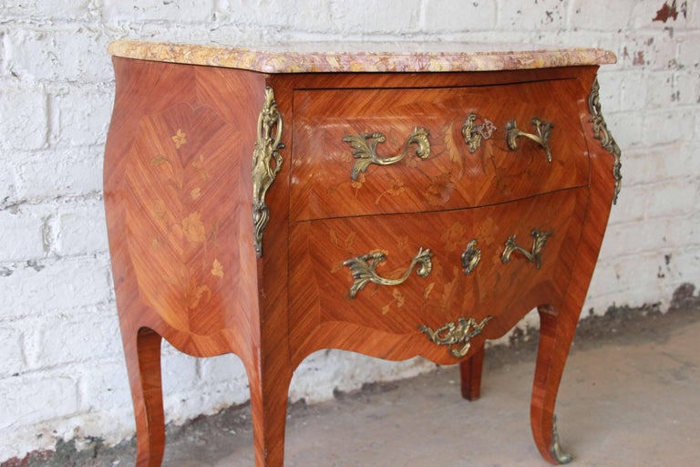 French MarbleTop Inlaid Bombay Chest with Mounted Bronze Ormolu at 1stDibs