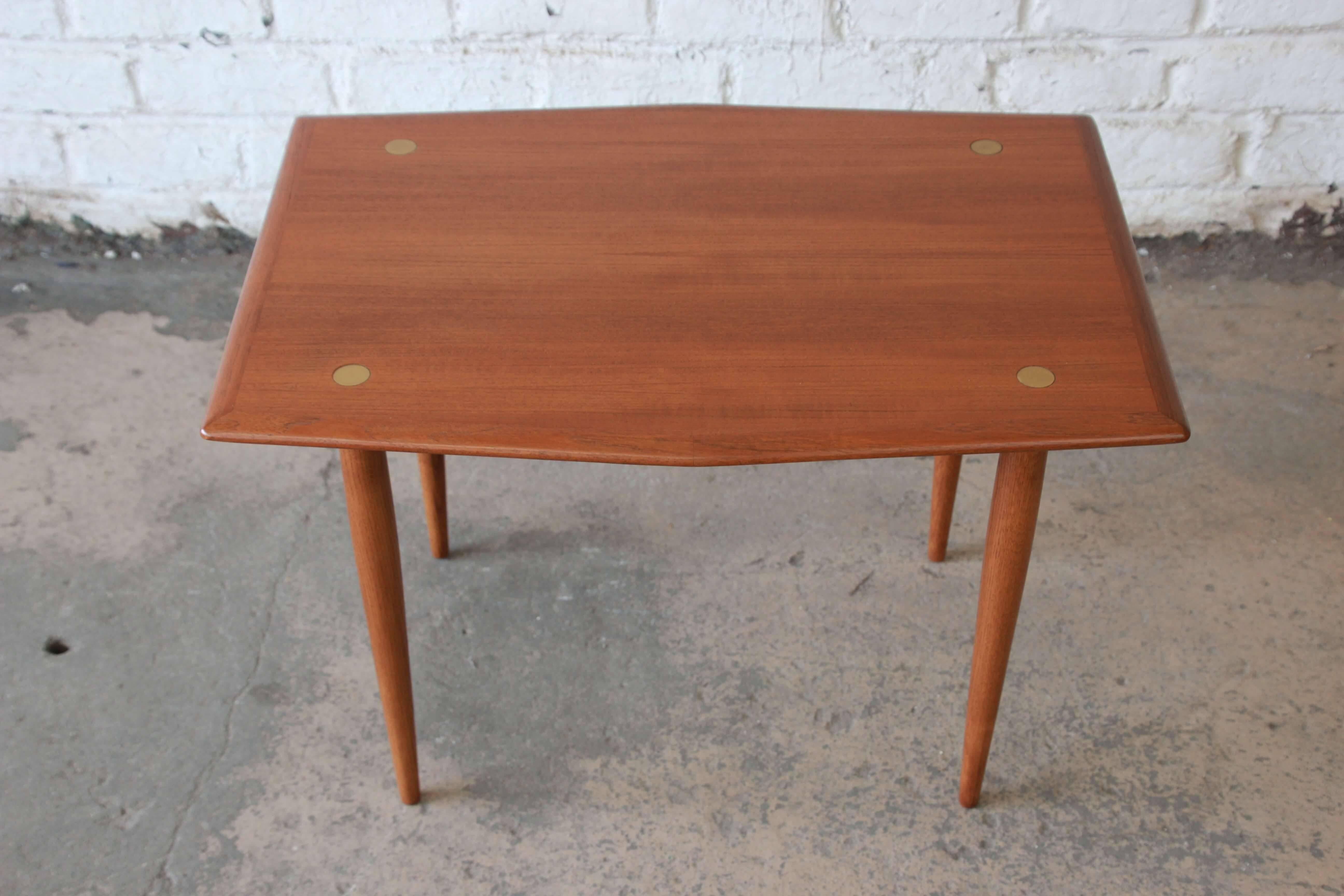 Swedish Modern Teak and Brass Side Table by Dux In Excellent Condition In South Bend, IN