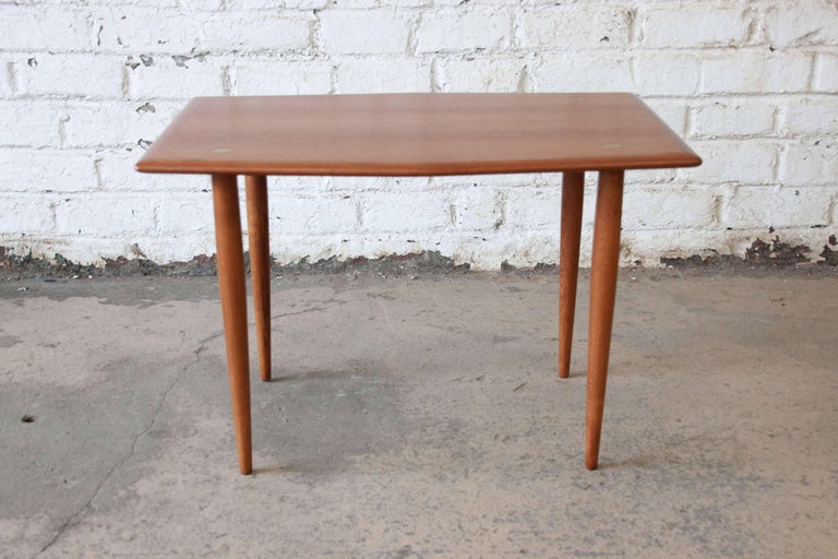 Scandinavian Modern Swedish Modern Teak and Brass Side Table by Dux For Sale