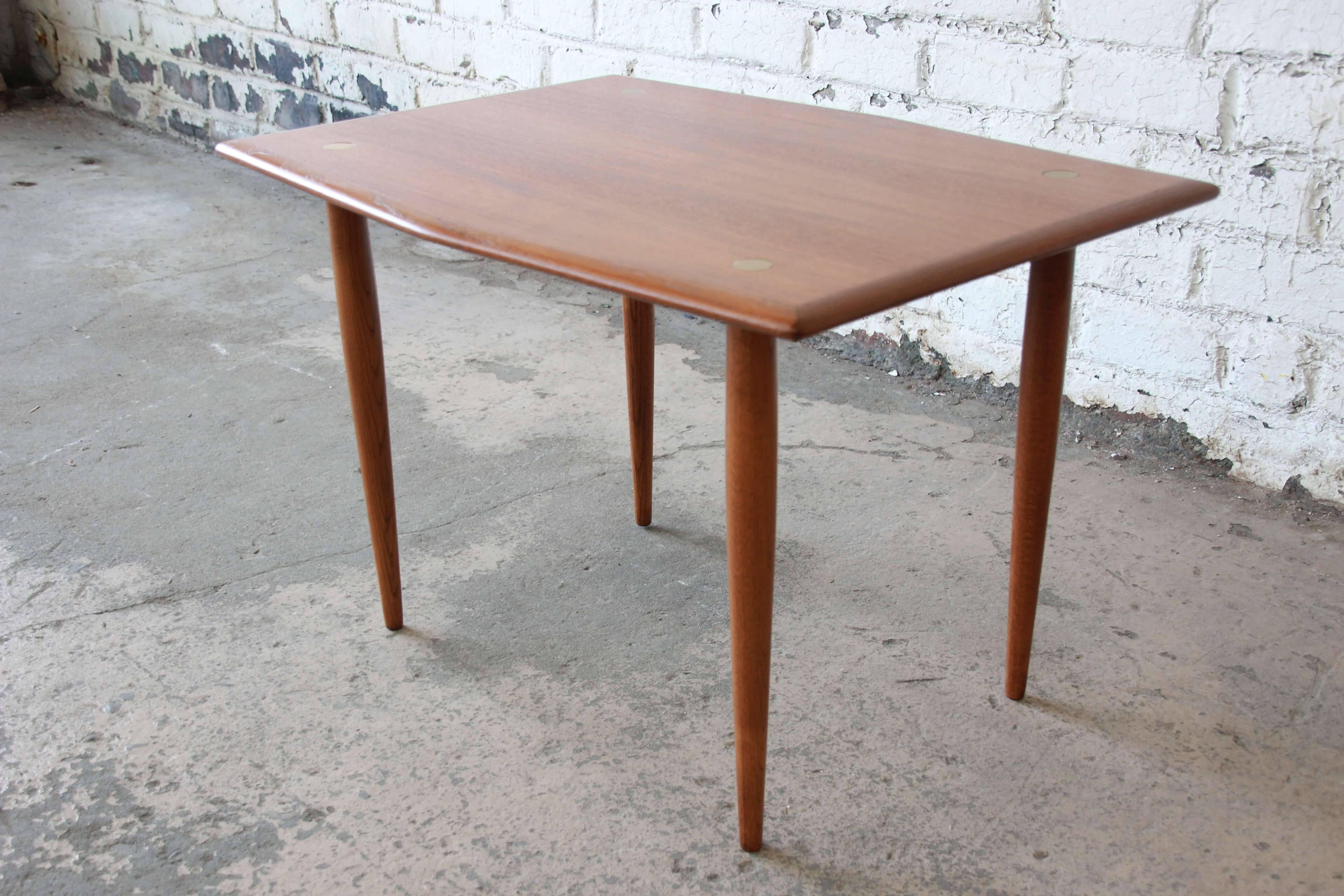 Mid-20th Century Swedish Modern Teak and Brass Side Table by Dux