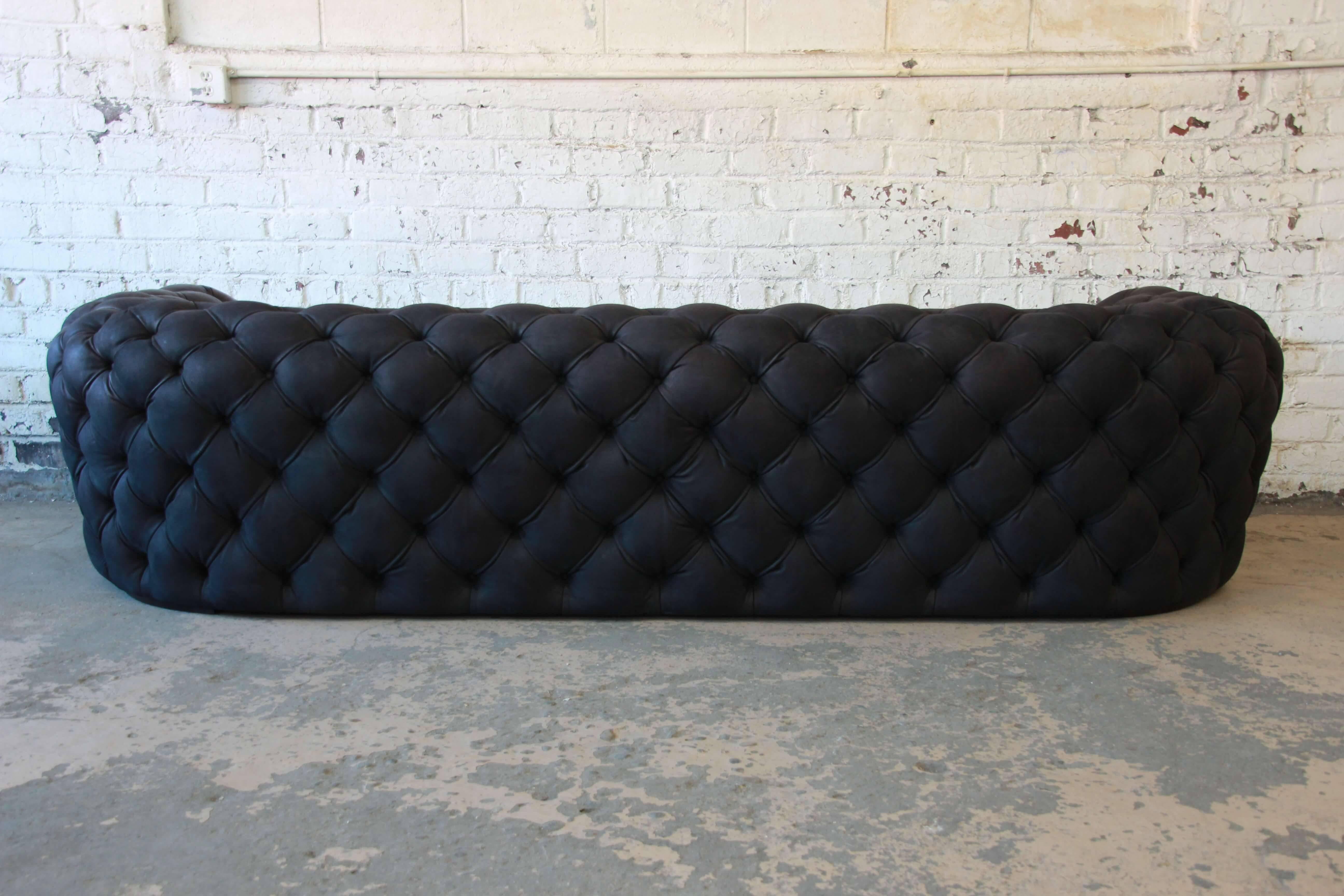 Contemporary Italian Tufted Black Leather Chester Moon Sofa by Paola Navone for Baxter