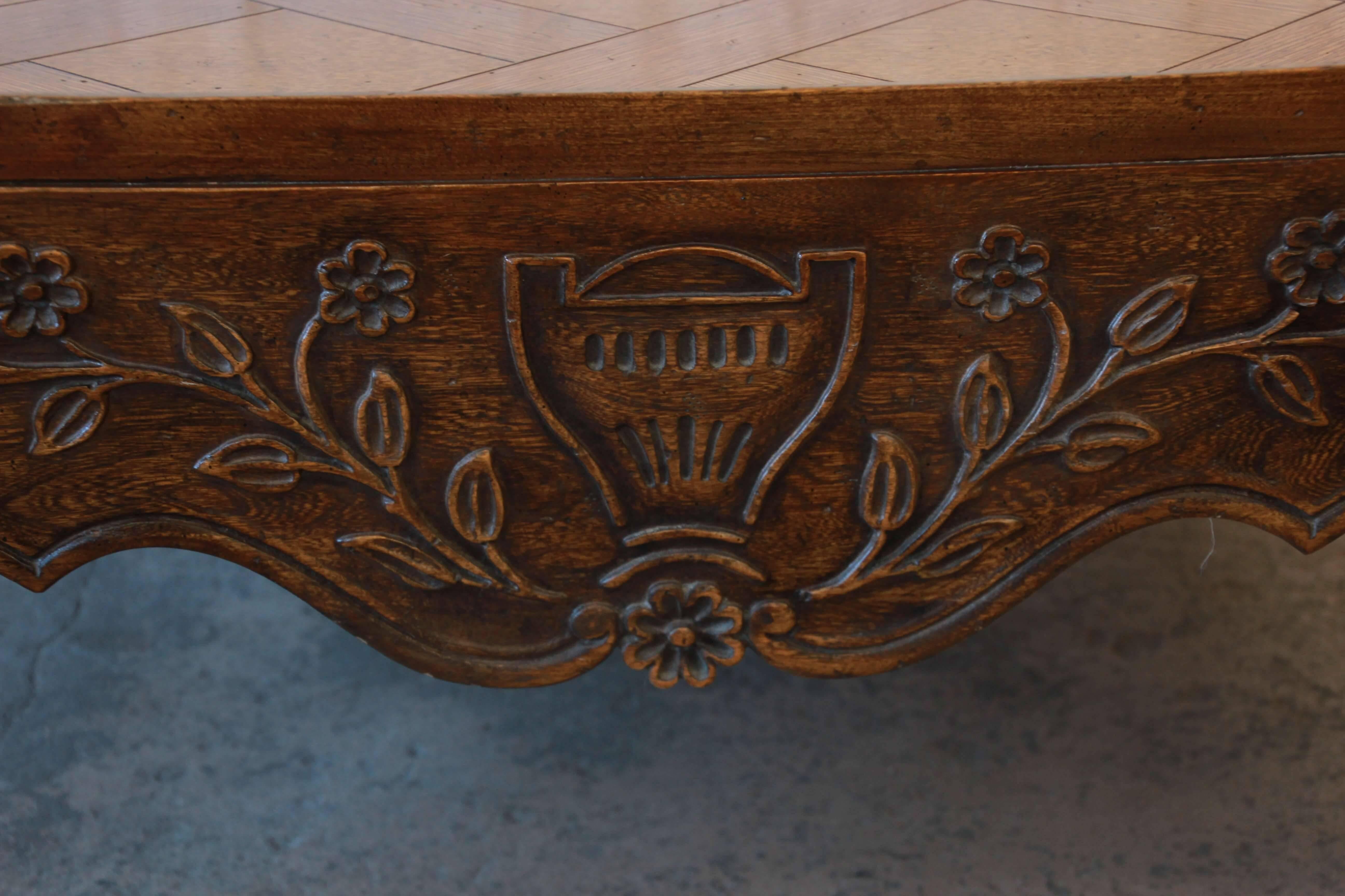 French Provincial Carved French Country Square Coffee Table by Baker Furniture