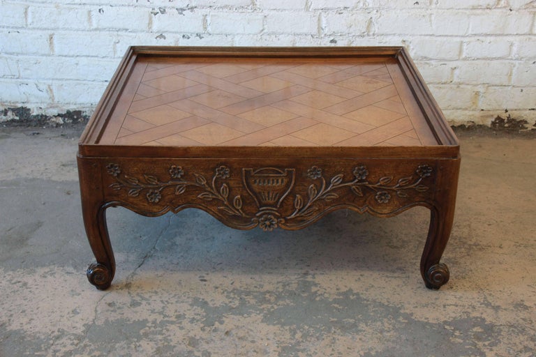 Carved French Country Square Coffee Table by Baker Furniture at 1stDibs