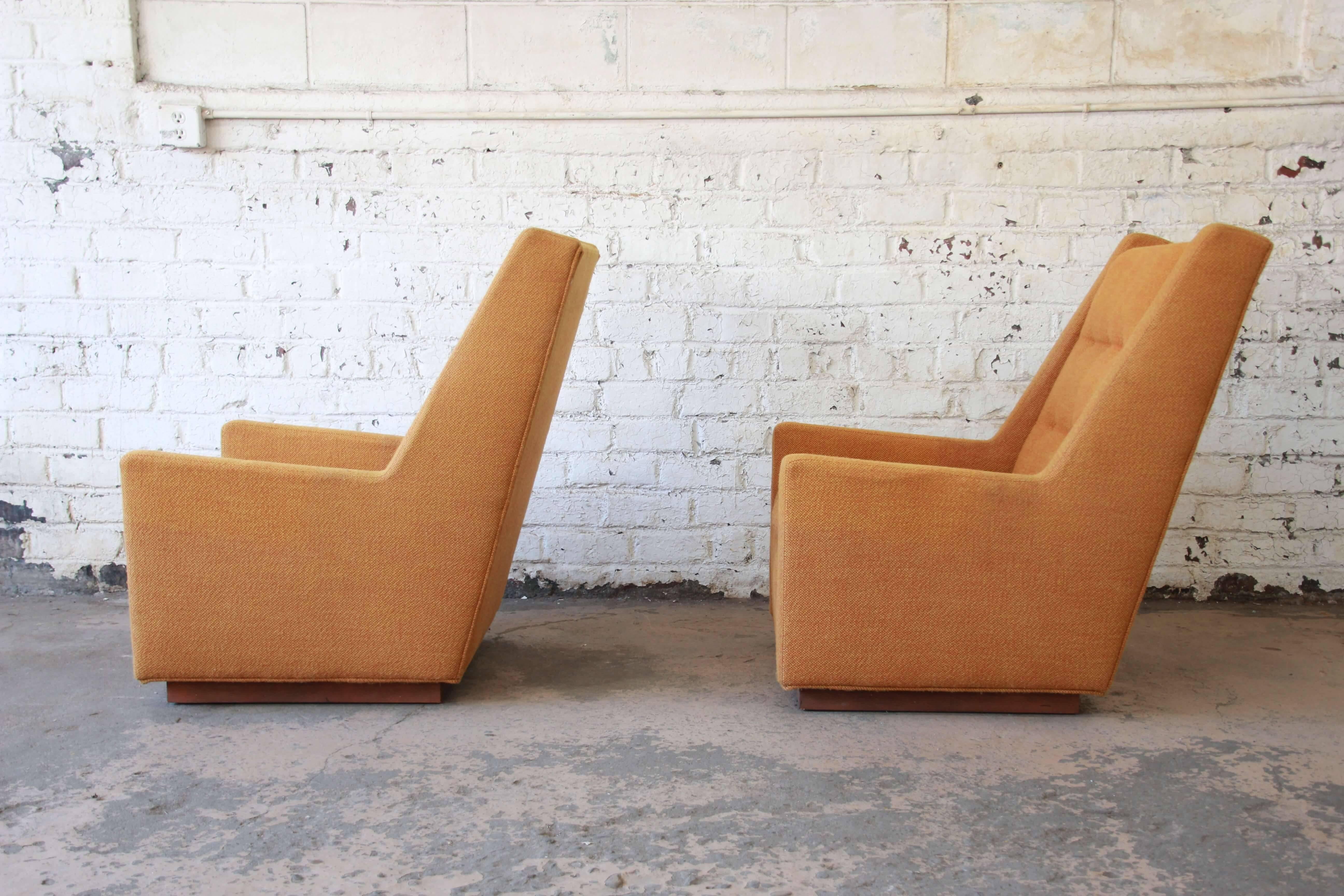 Walnut Pair of Lounge Chairs and Ottoman by Milo Baughman for James, Inc