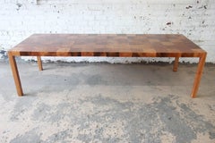 Milo Baughman Patchwork Burl Wood Parsons Extension Dining Table
