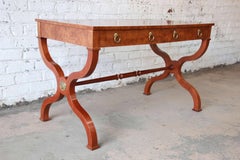 Baker Furniture Burl Wood Regency Style Writing Desk or Library Table
