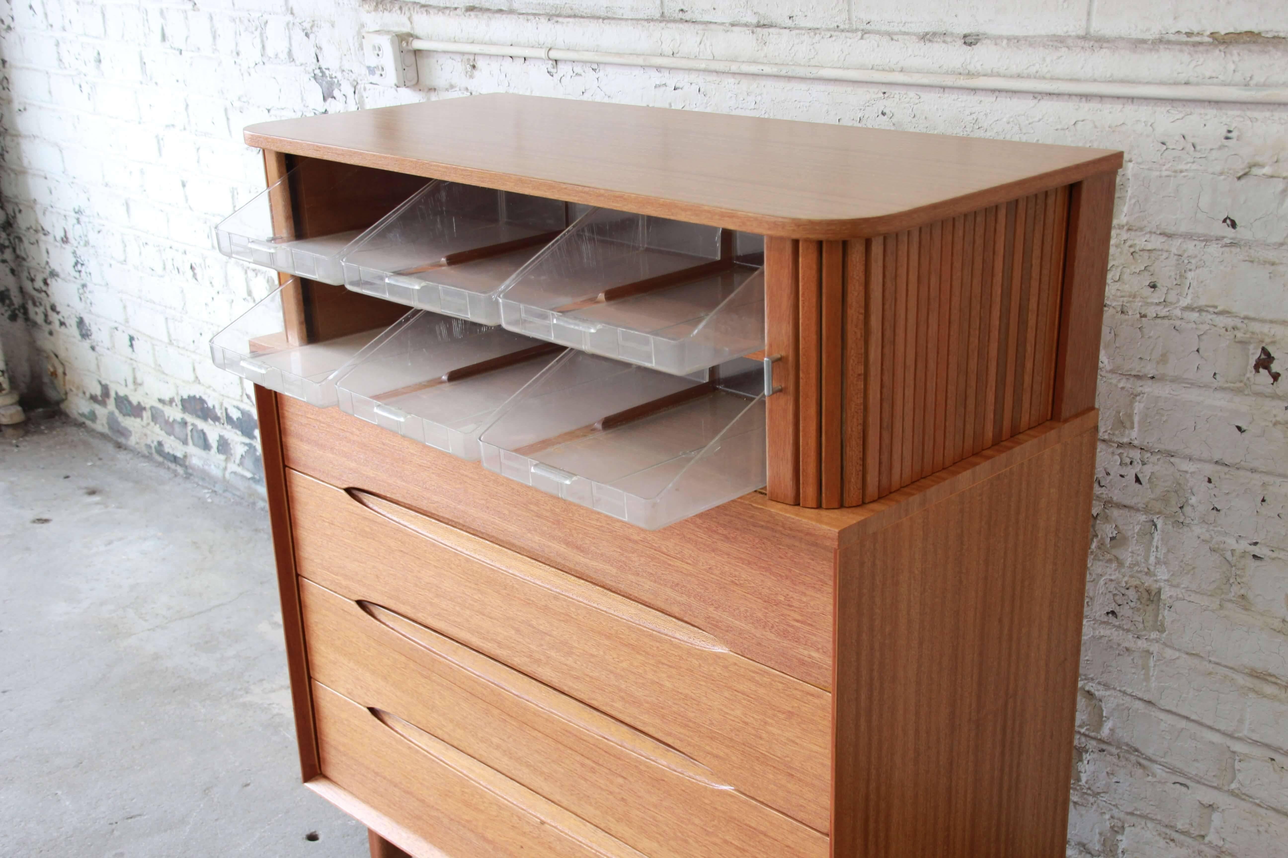 Mahogany Paul Laszlo for Brown Saltman Mid-Century Modern Tambour Door Ten-Drawer Dresser
