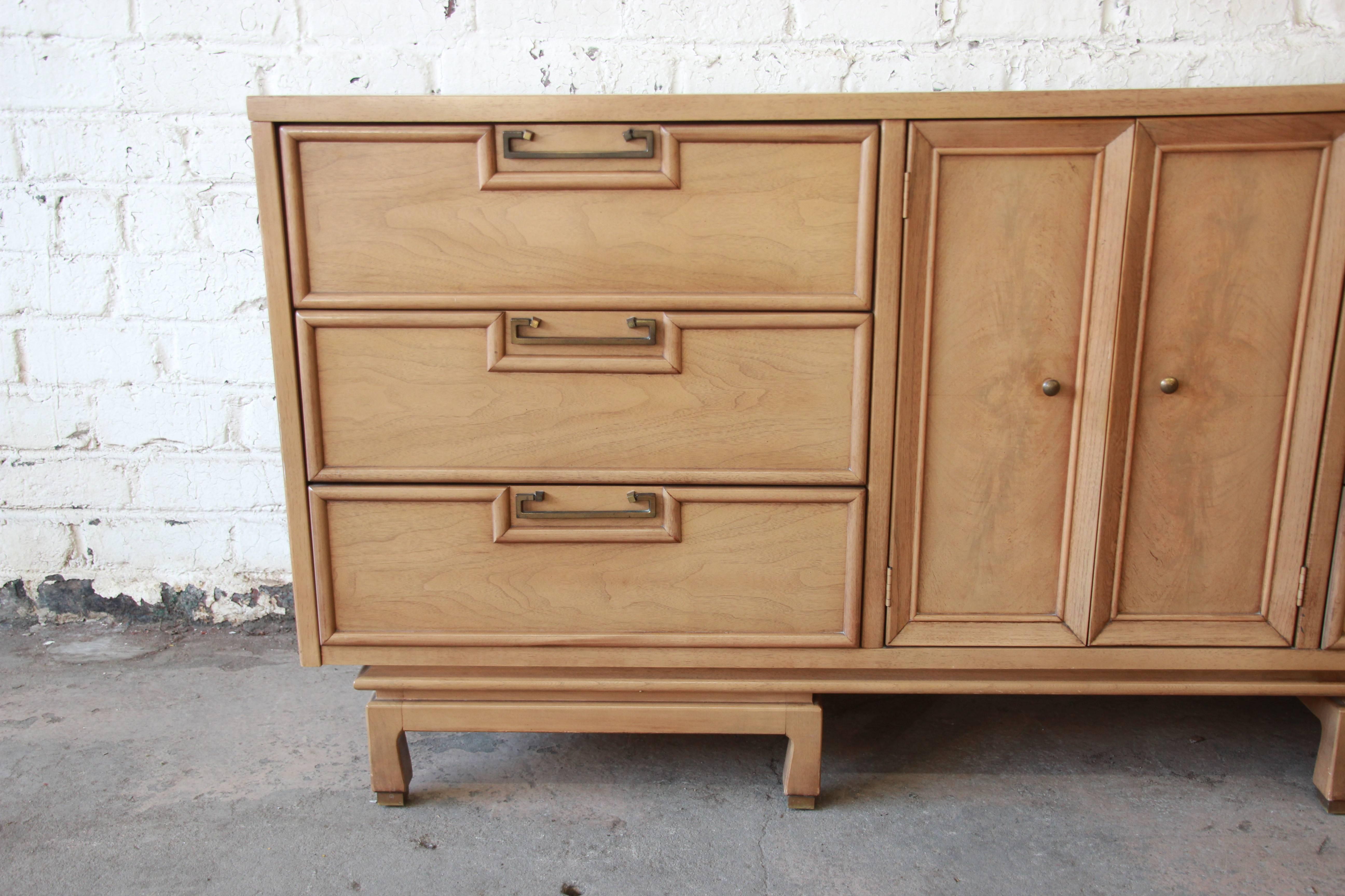 Bleached Hollywood Regency Mid-Century Chinoiserie Credenza by Merton Gershun