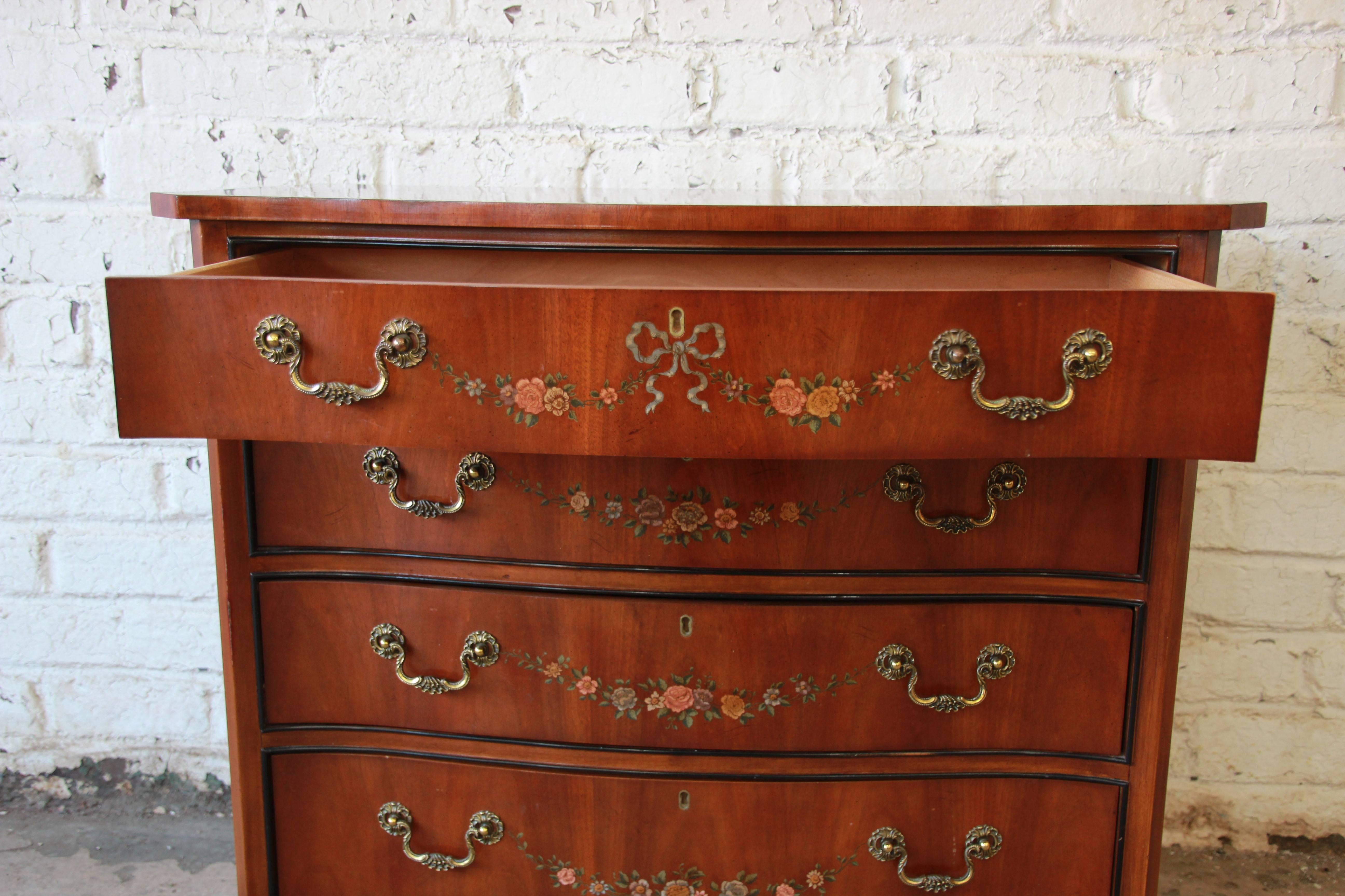 Drexel Heritage Satinwood Hand-Painted Adam Style Chest of Drawers In Good Condition In South Bend, IN