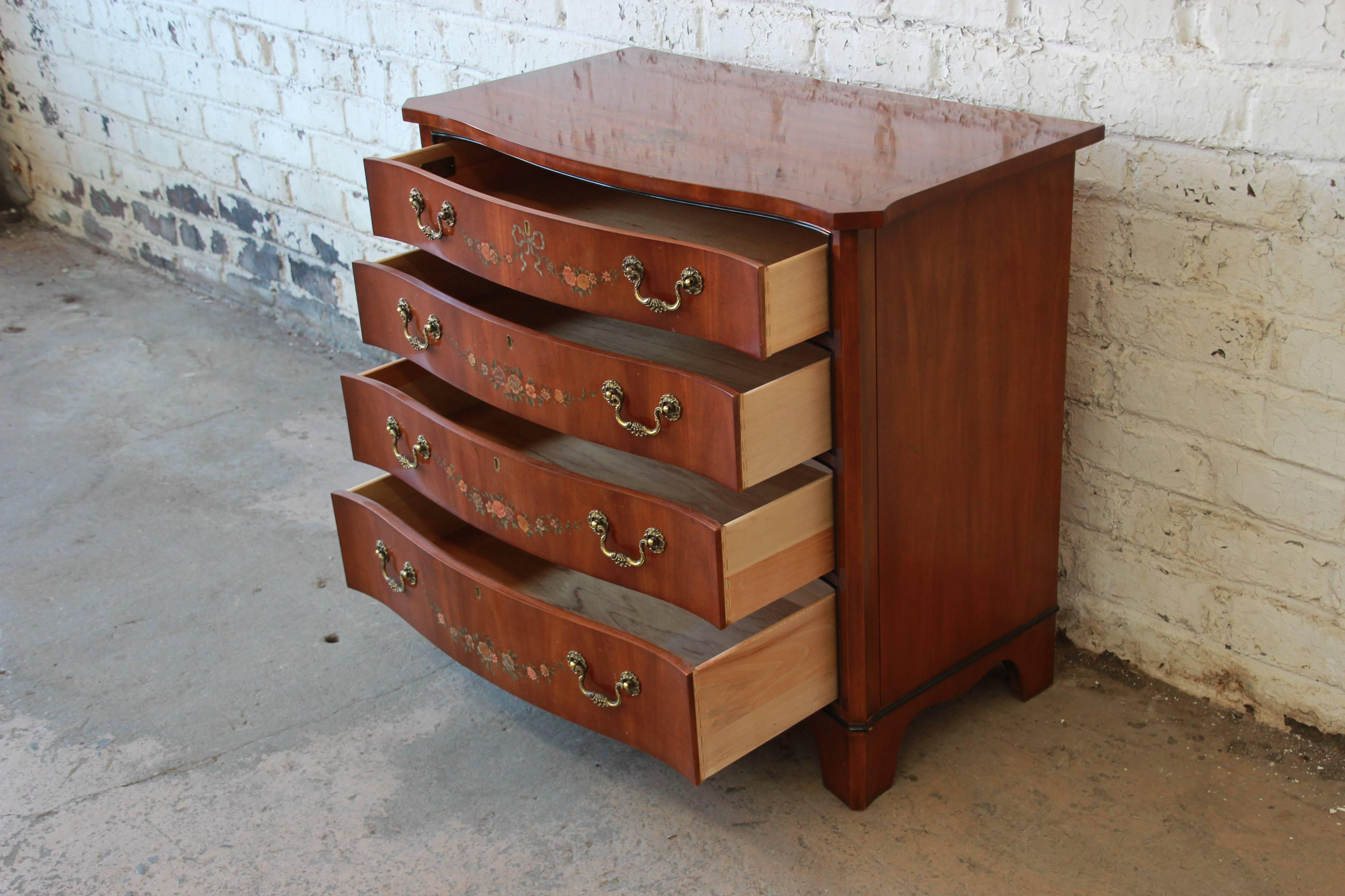 20th Century Drexel Heritage Satinwood Hand-Painted Adam Style Chest of Drawers