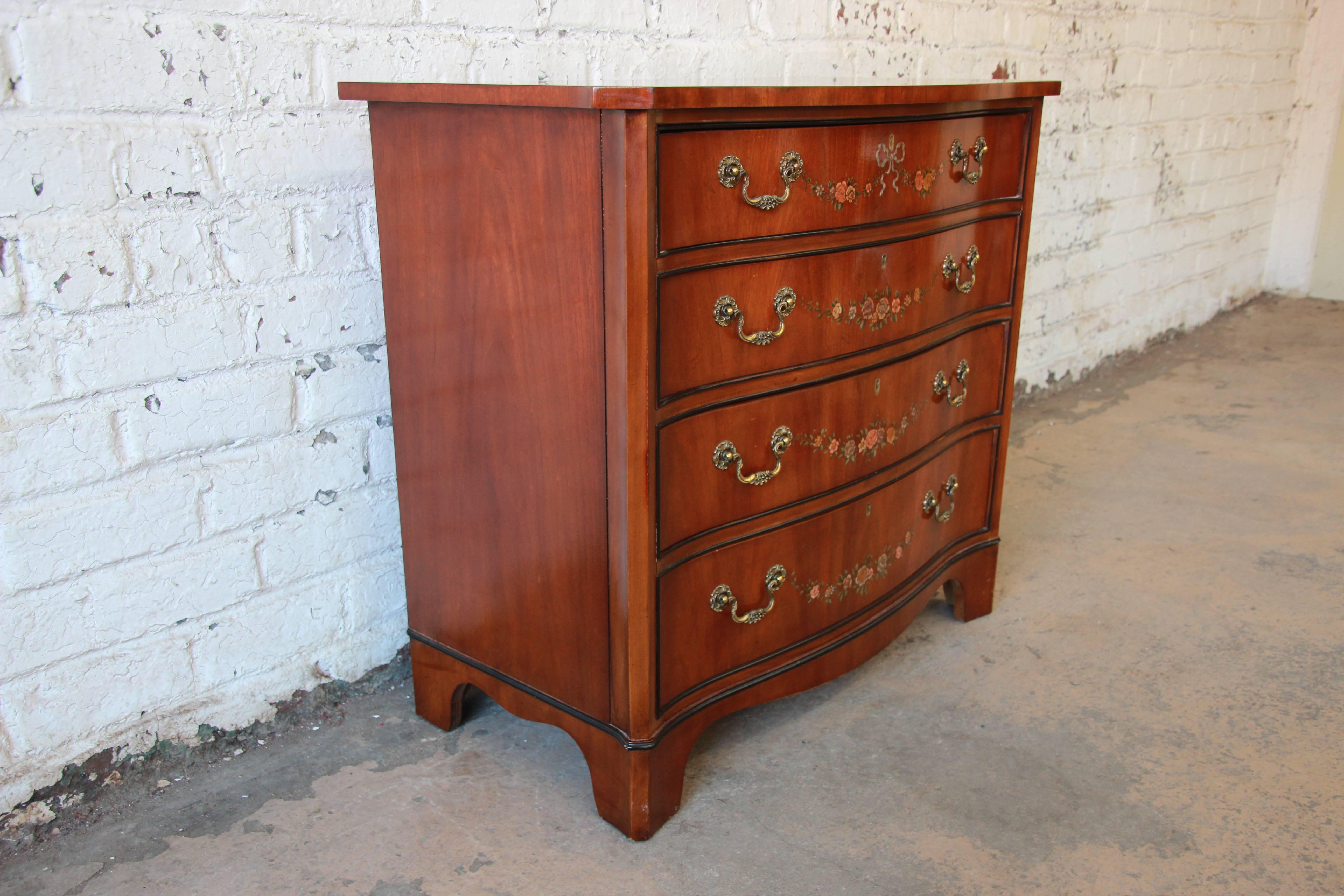 American Drexel Heritage Satinwood Hand-Painted Adam Style Chest of Drawers
