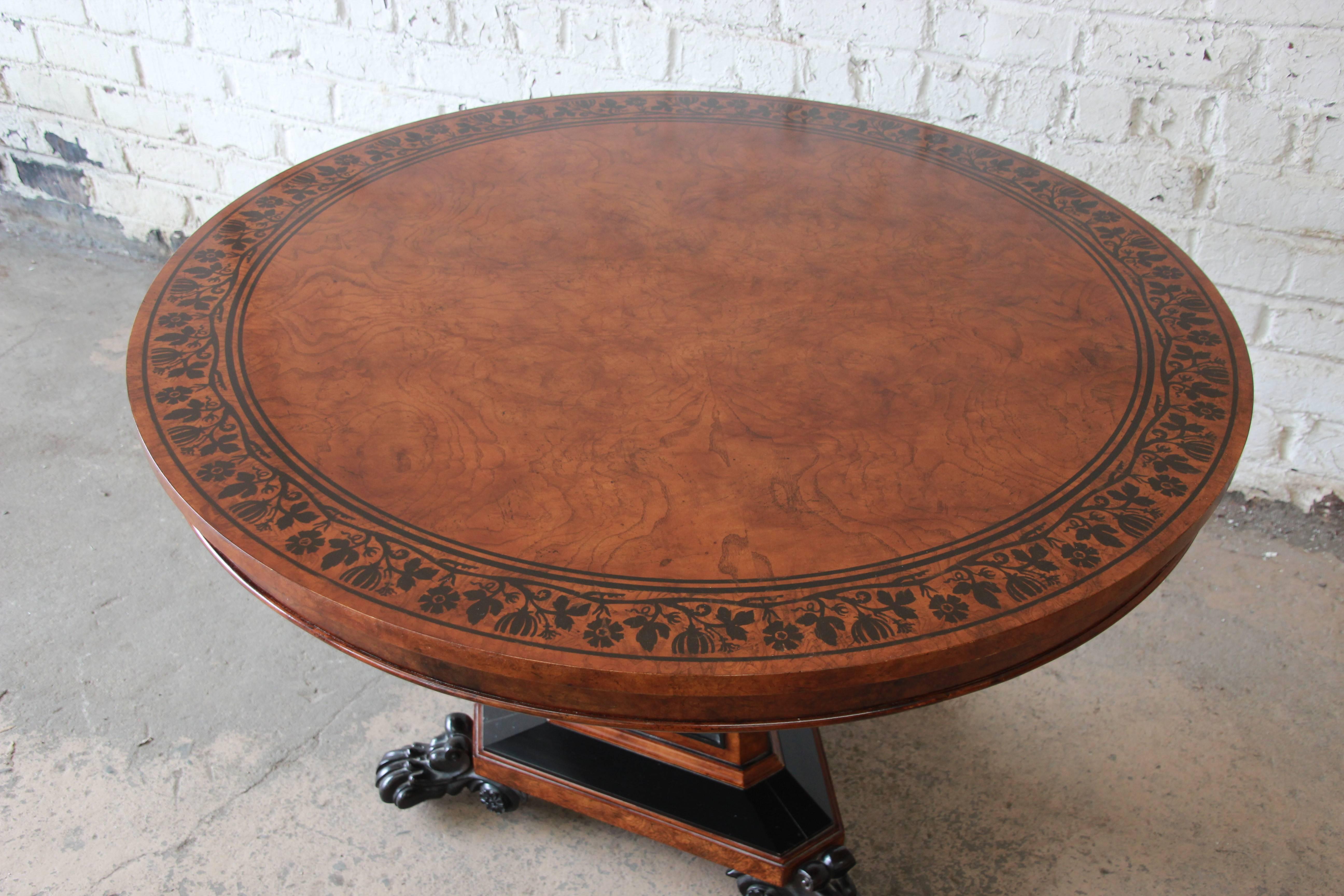 Baker Furniture Stately Homes Collection Burl Ash Regency Centre Table In Good Condition In South Bend, IN