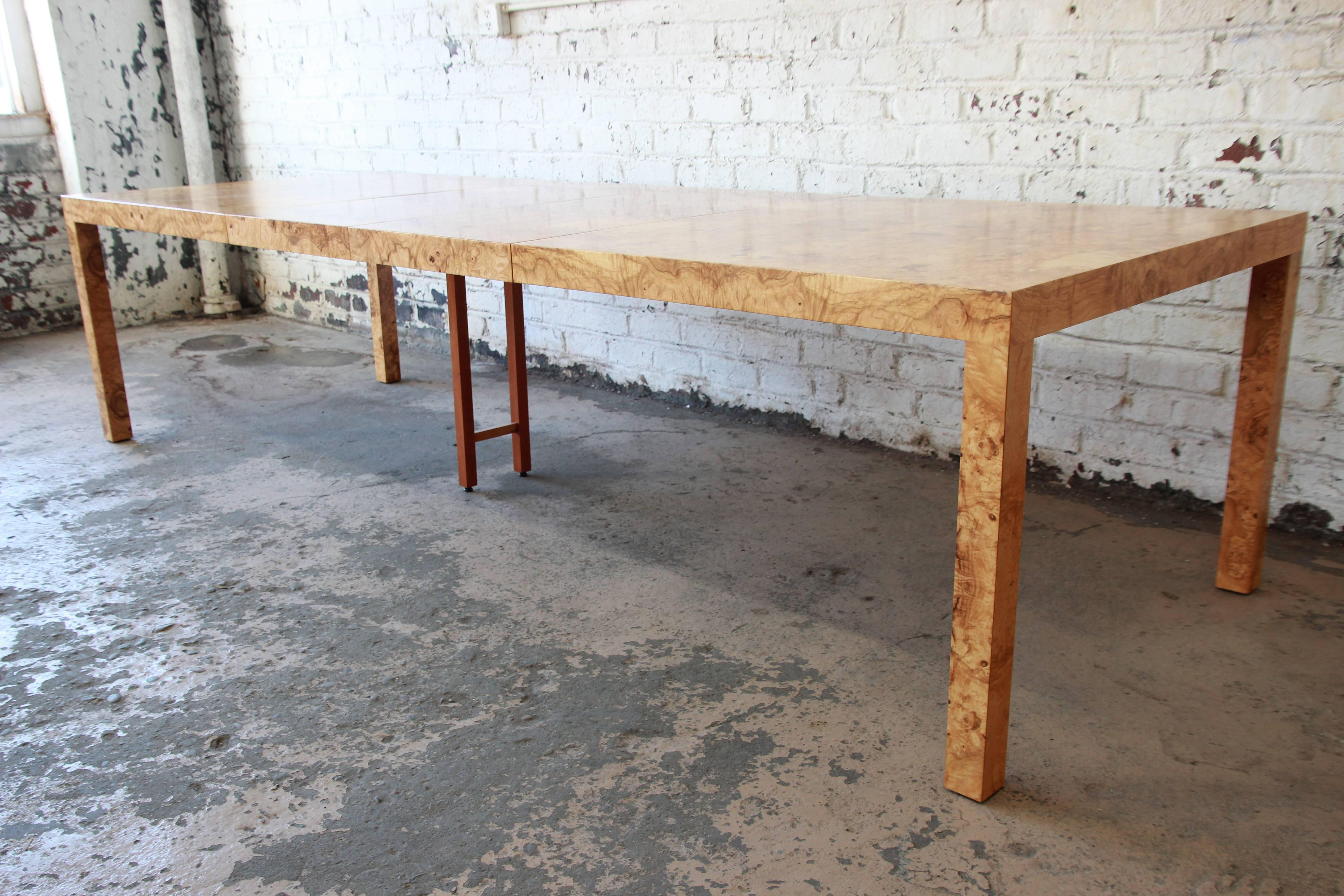 American Milo Baughman for Directional Burl Wood Parsons Extension Dining Table