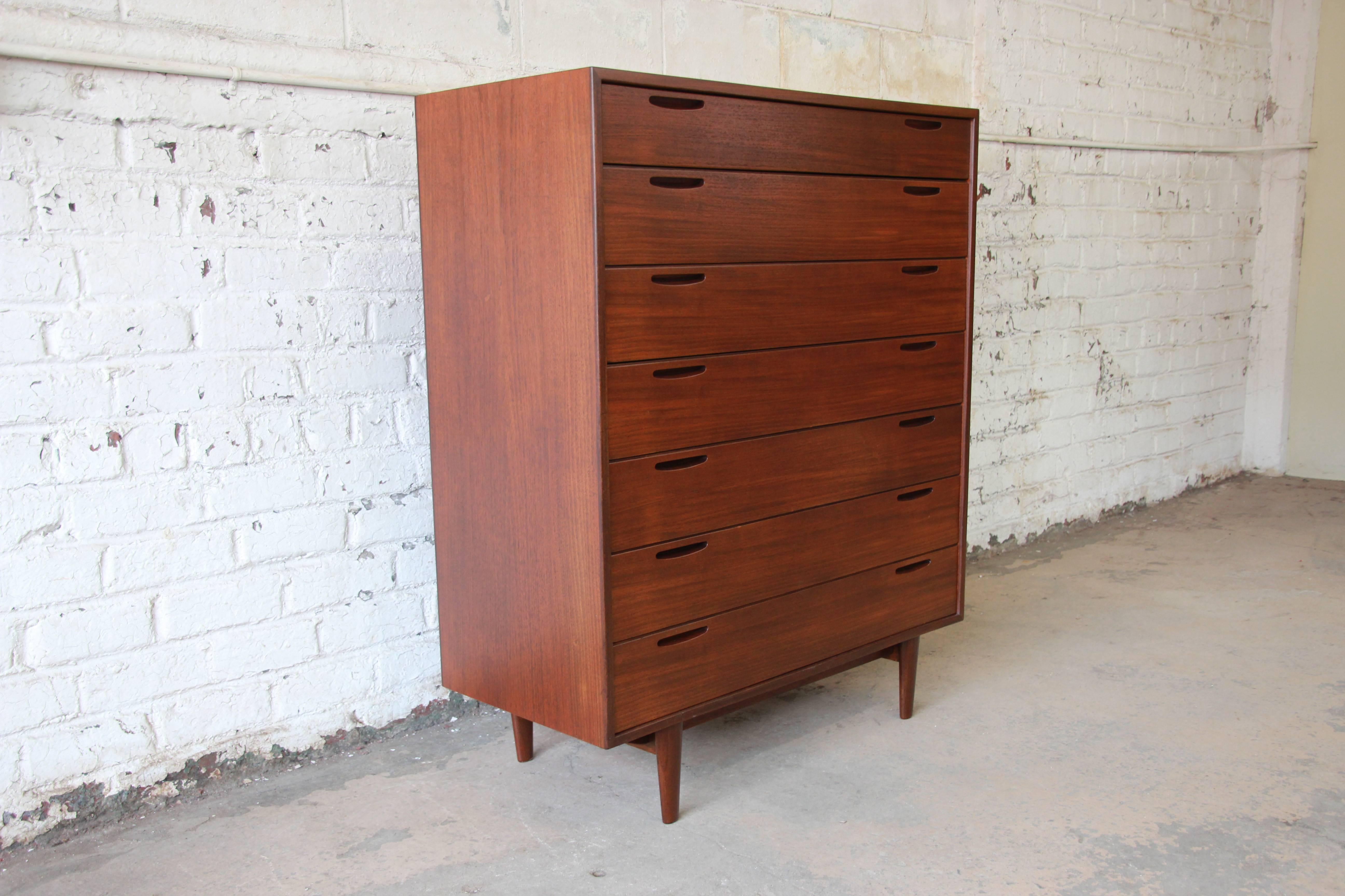Ib Kofod Larsen for J. Clausen Brande Møbelfabrik Danish Teak Highboy Dresser In Excellent Condition In South Bend, IN