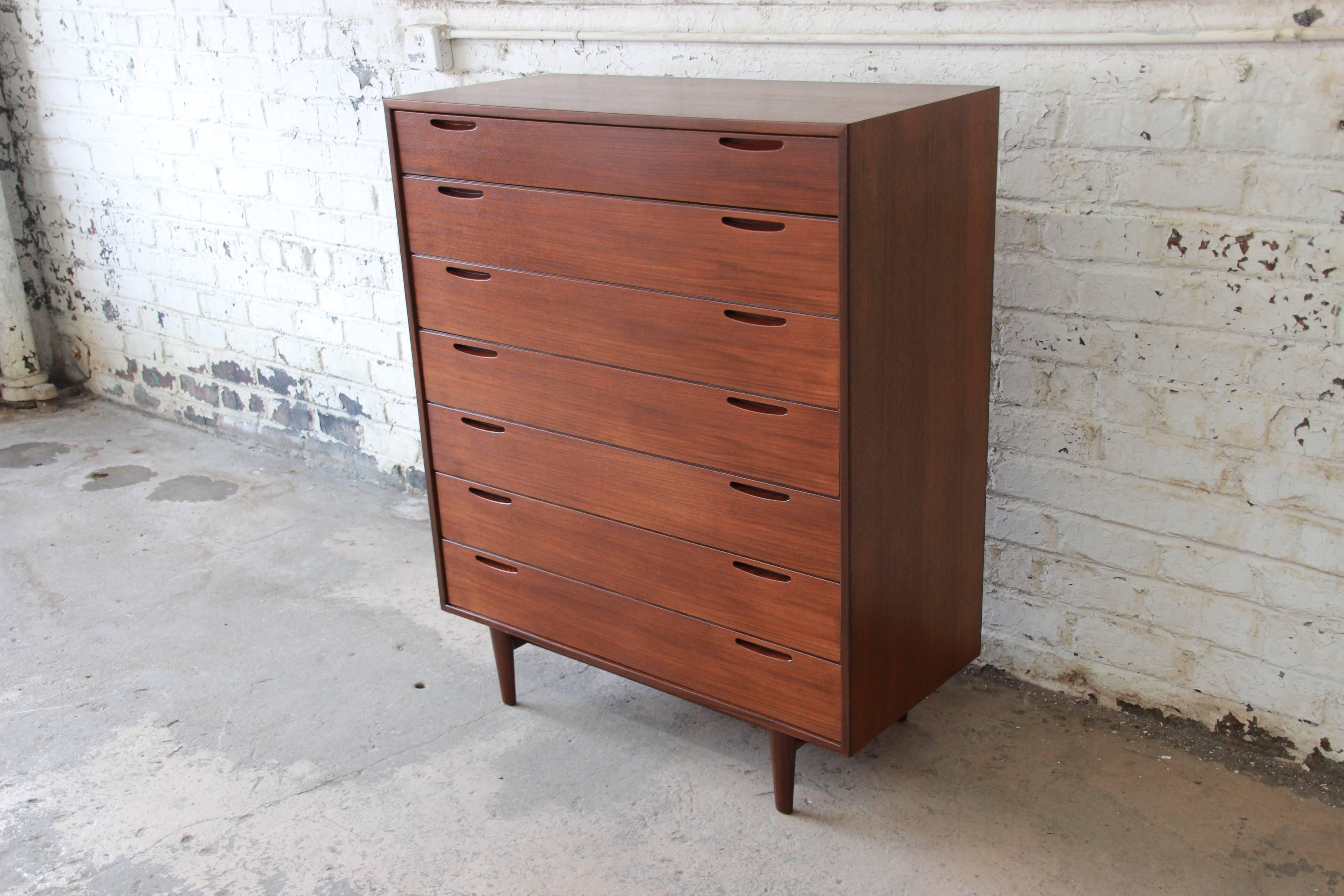 Scandinavian Modern Ib Kofod Larsen for J. Clausen Brande Møbelfabrik Danish Teak Highboy Dresser