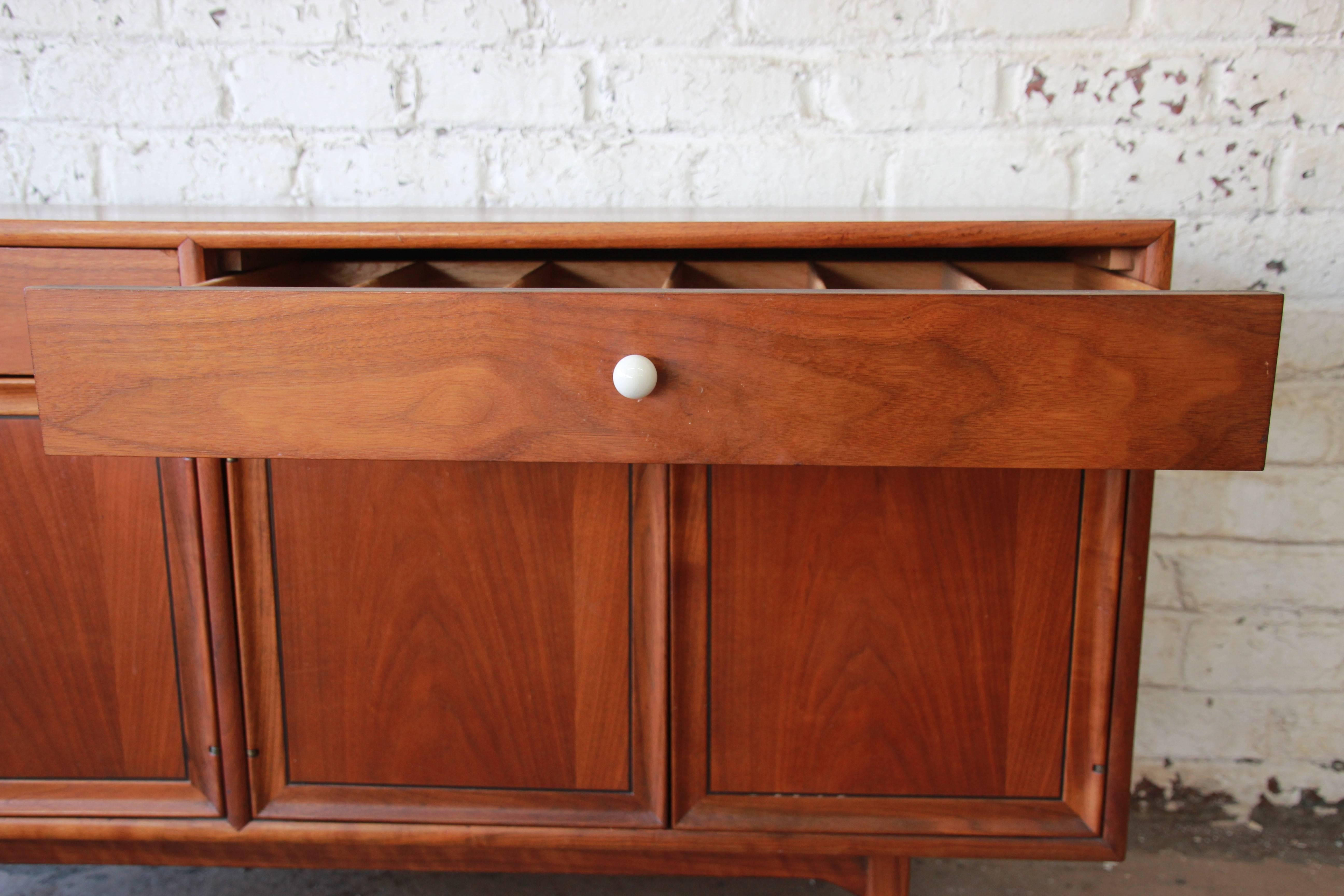 Porcelain Kipp Stewart for Drexel Declaration Midcentury Walnut Sideboard Credenza, 1958