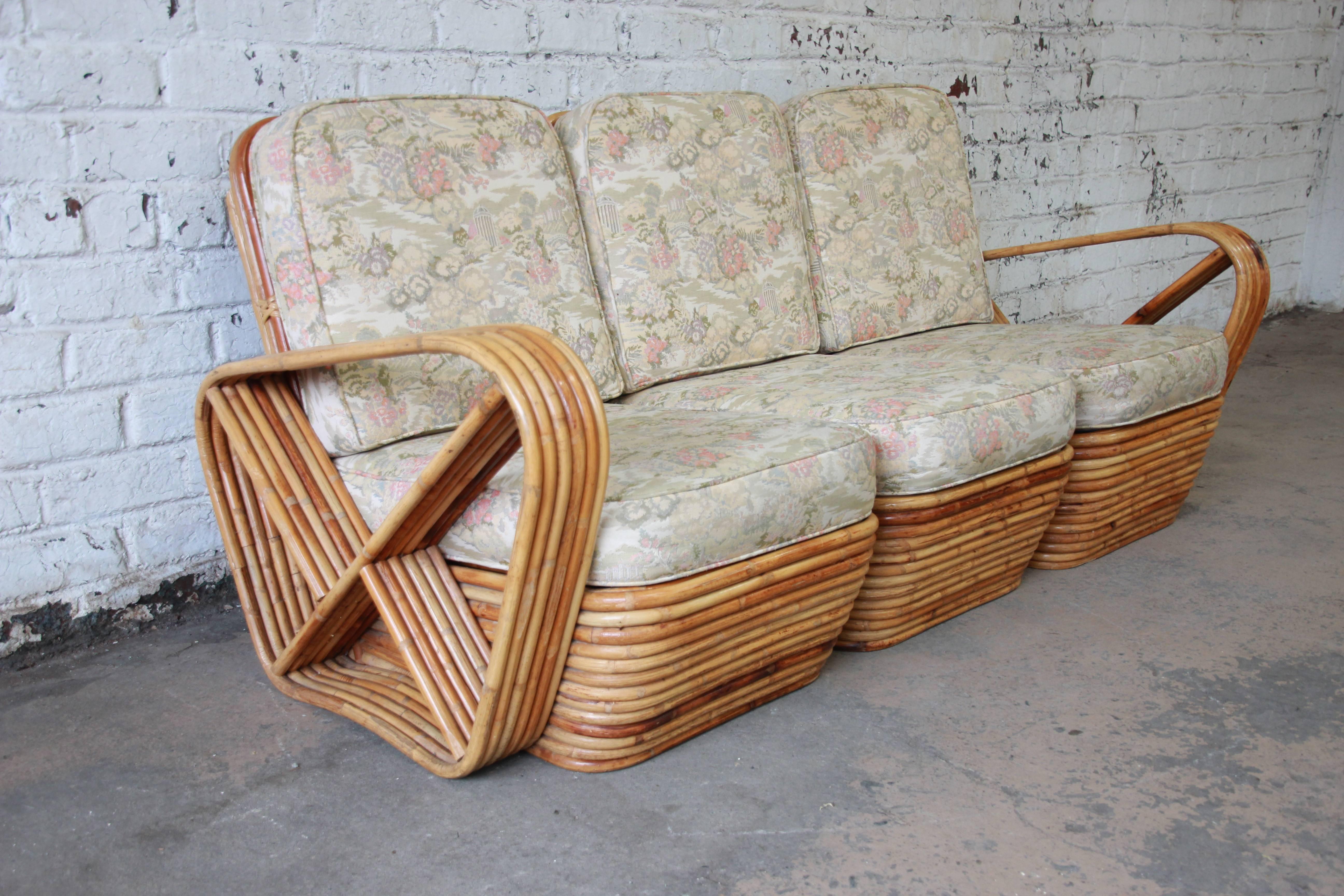 Bamboo Pretzel Sofa Attributed to Paul Frankl In Good Condition In South Bend, IN