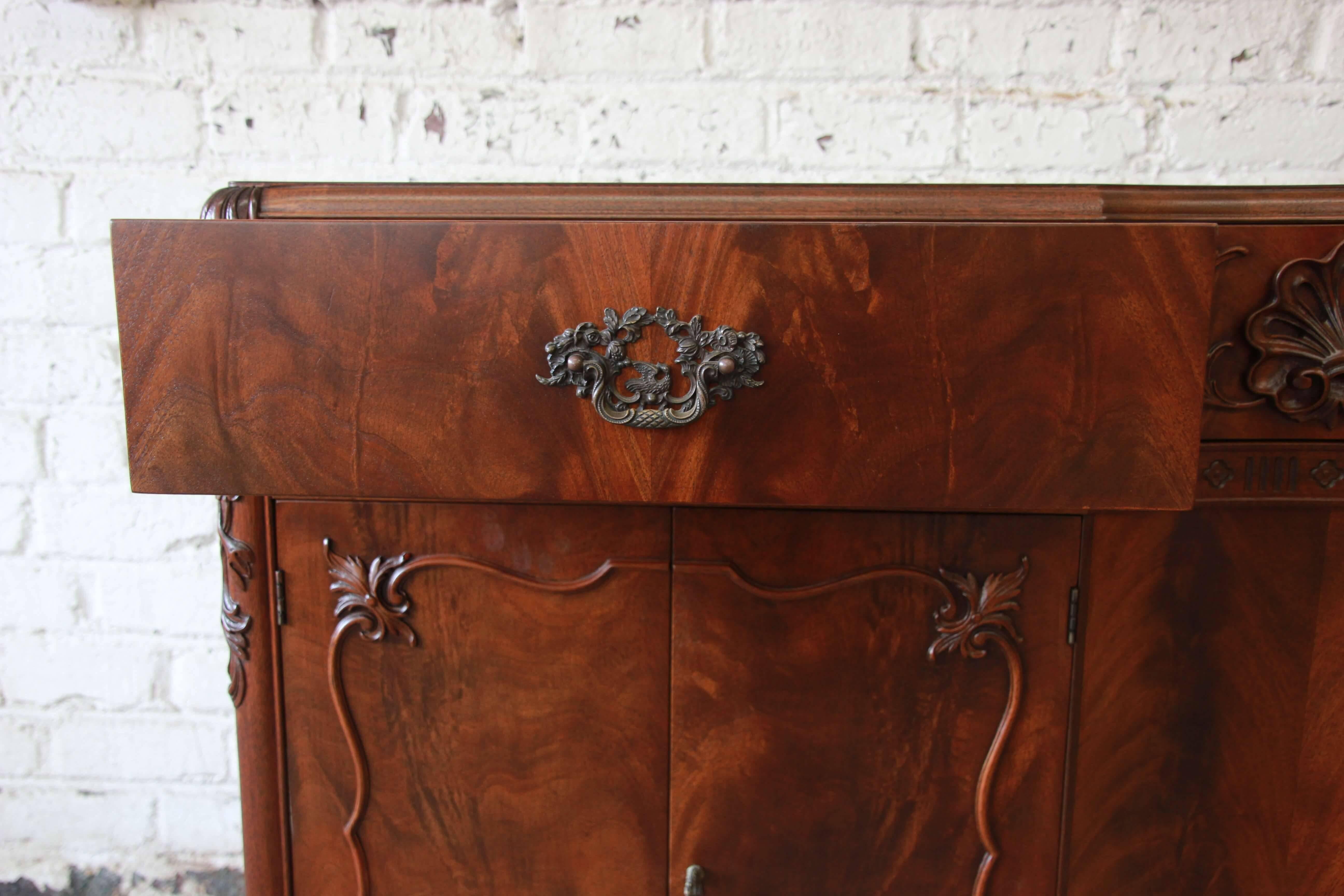Landstrom Furniture French Carved Flamed Walnut Sideboard Buffet In Excellent Condition In South Bend, IN