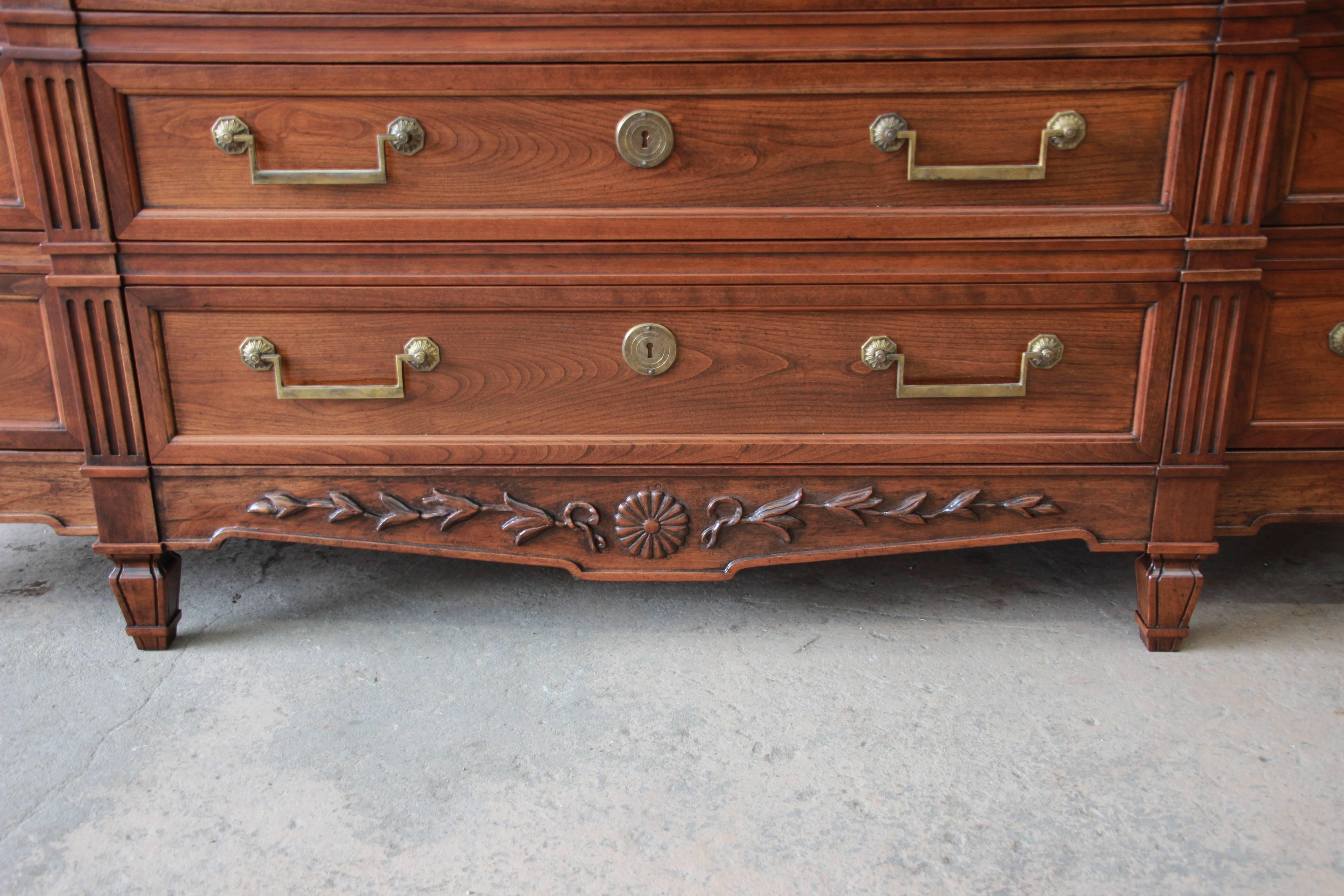 Baker Furniture French Regency Style Cherrywood Triple Dresser In Good Condition In South Bend, IN