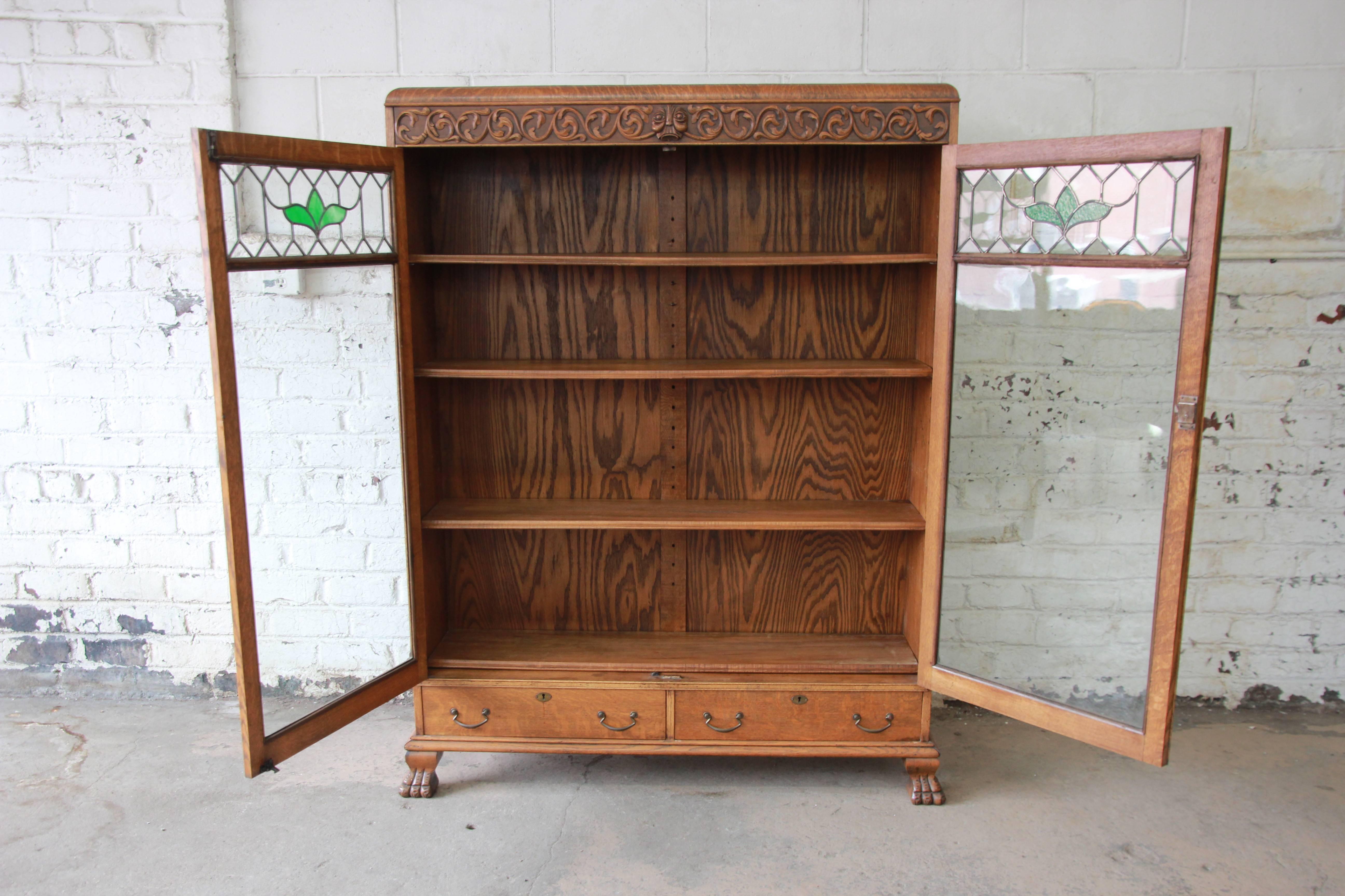 antique leaded glass bookcase