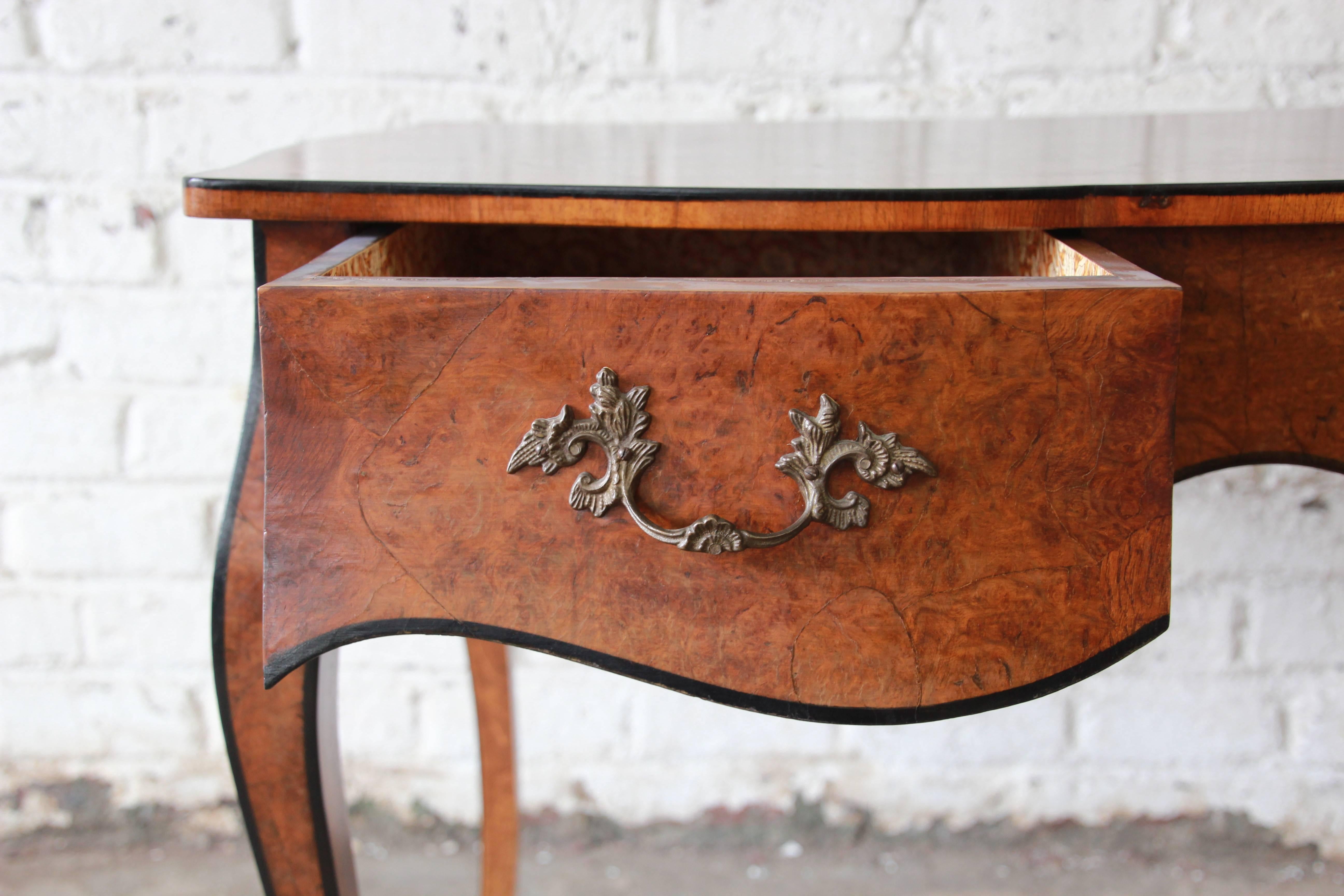 Antique Italian Burl Wood Writing Desk with Cabriole Legs 1
