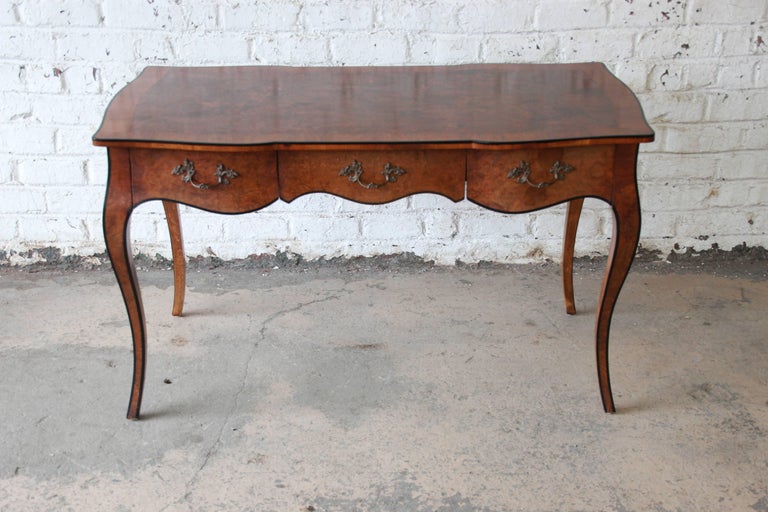 Antique Italian Burl Wood Writing Desk with Cabriole Legs at 1stDibs