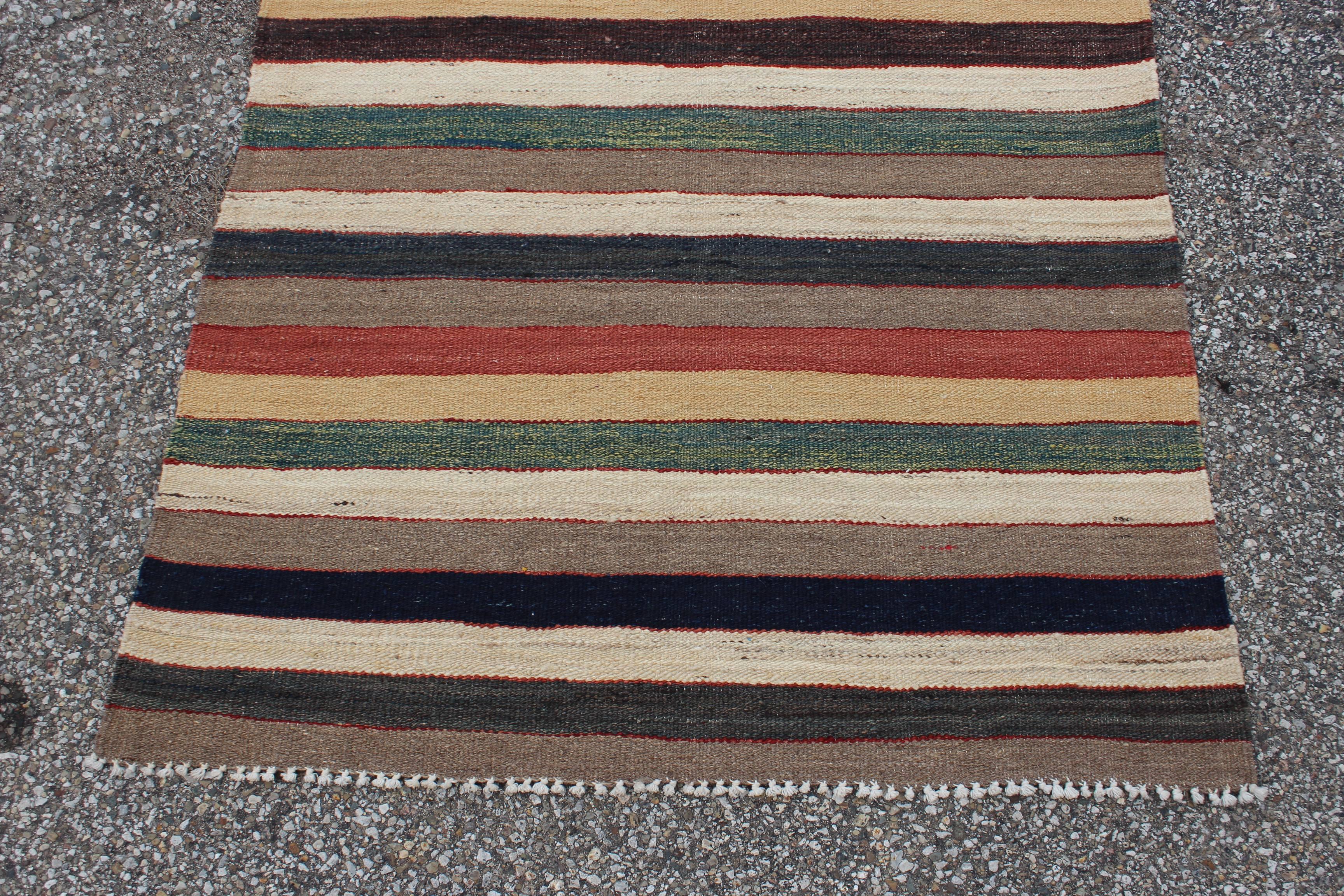 Vintage Genuine Handwoven Maimana Afghan Kilim Multicolored Wool Runner Rug In Excellent Condition In South Bend, IN