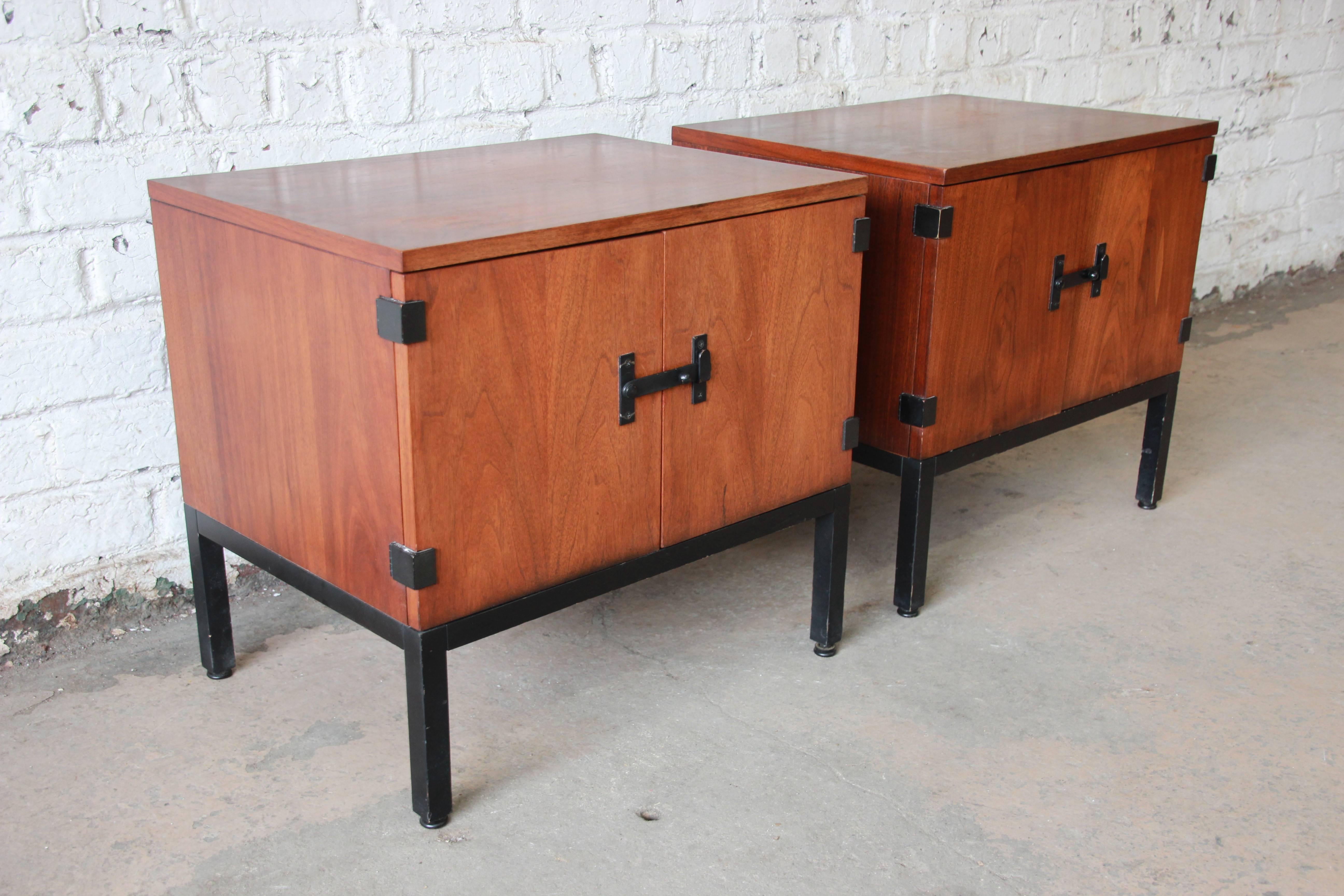 Mid-20th Century Kipp Stewart for Directional Mid-Century Modern Walnut Nightstands, Pair