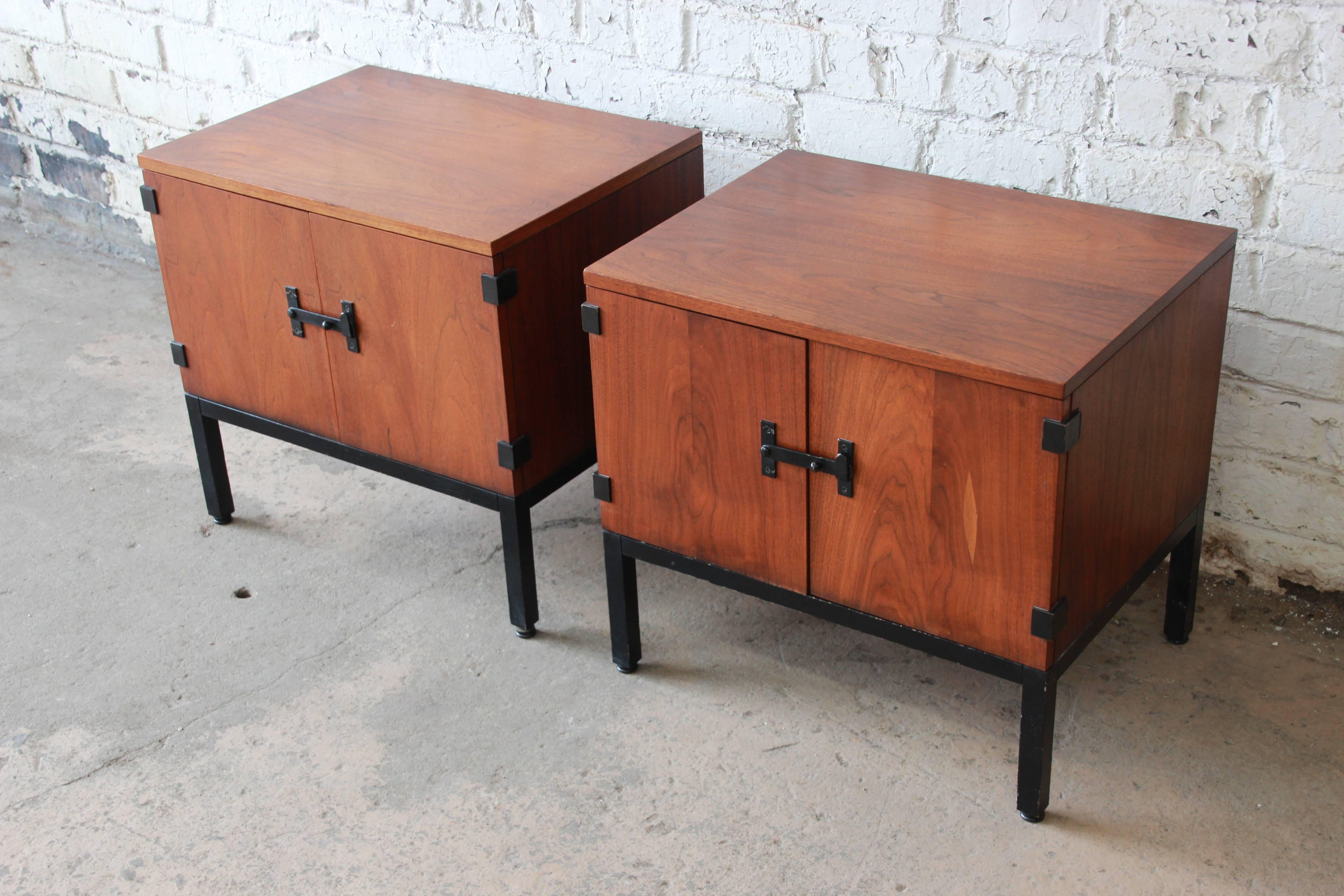 American Kipp Stewart for Directional Mid-Century Modern Walnut Nightstands, Pair