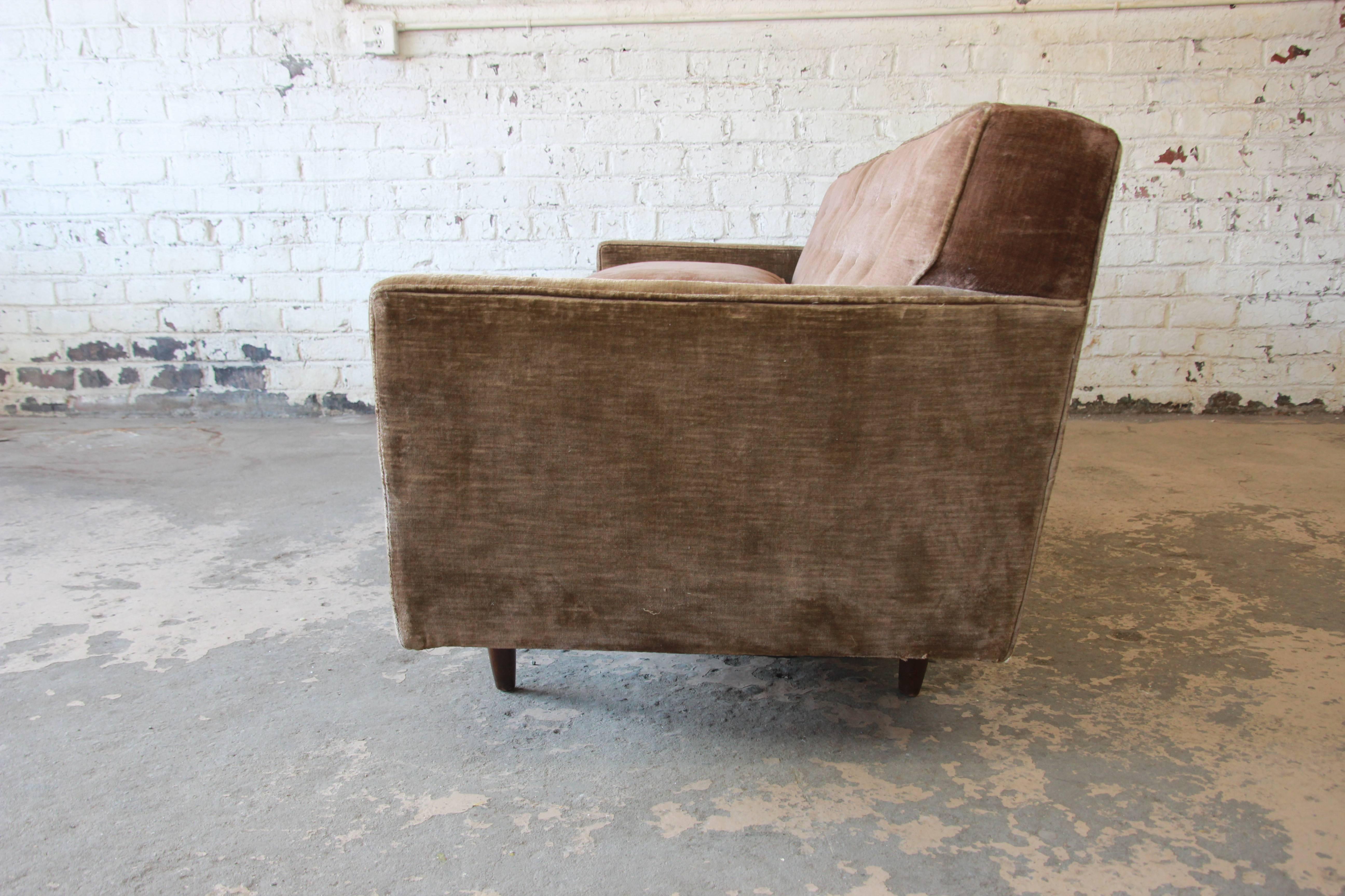Mid-Century Modern Baker Furniture Midcentury Tufted Brown Velvet Sofa