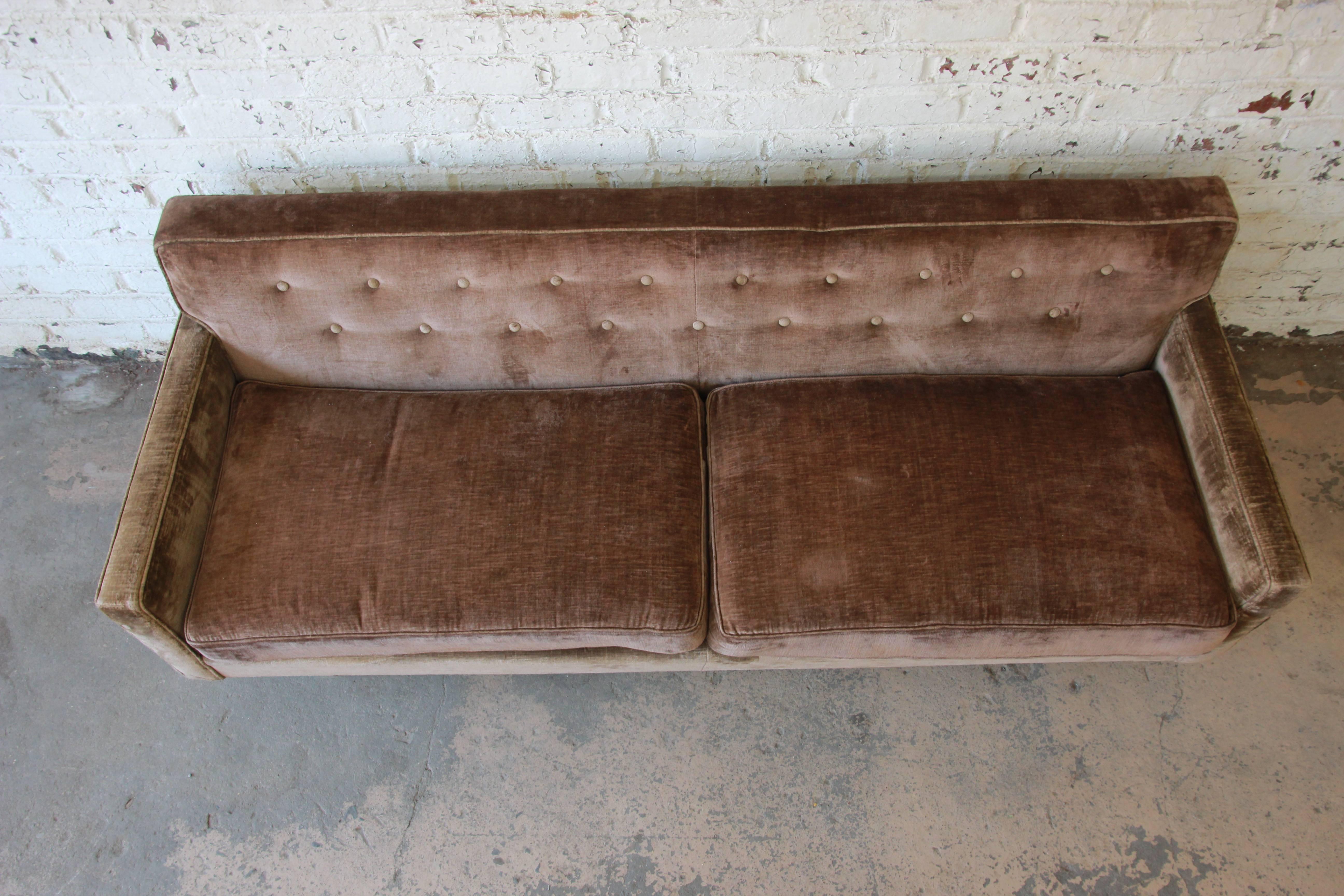 brown velvet tufted sofa