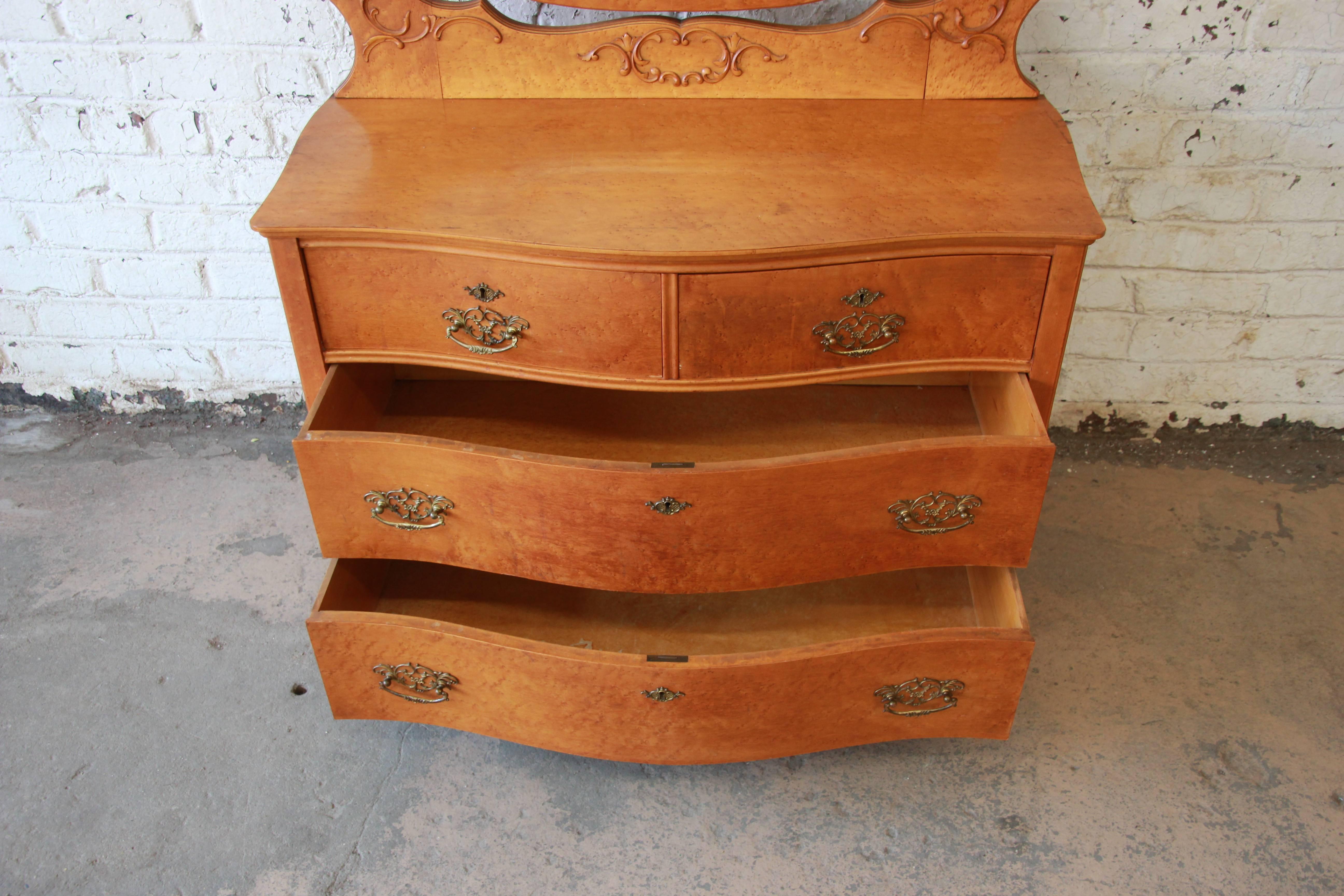 Beveled Early Widdicomb Furniture Bird's-Eye Maple Dresser with Bevelled Mirror