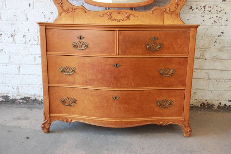 Early Furniture Bird'sEye Maple Dresser with Bevelled Mirror