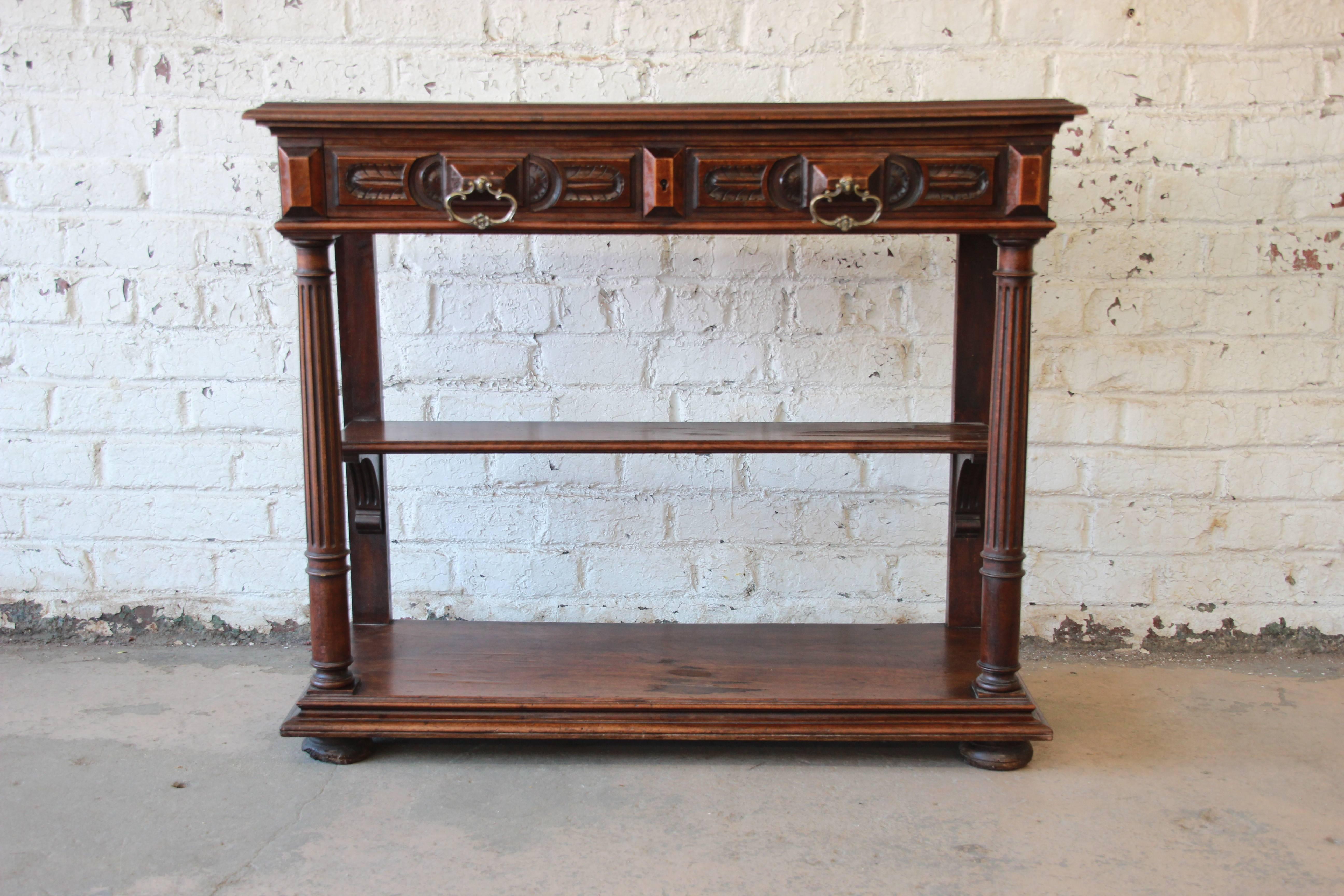 18th Century French Continental Walnut and Marble Sideboard or Liquor Console In Good Condition In South Bend, IN