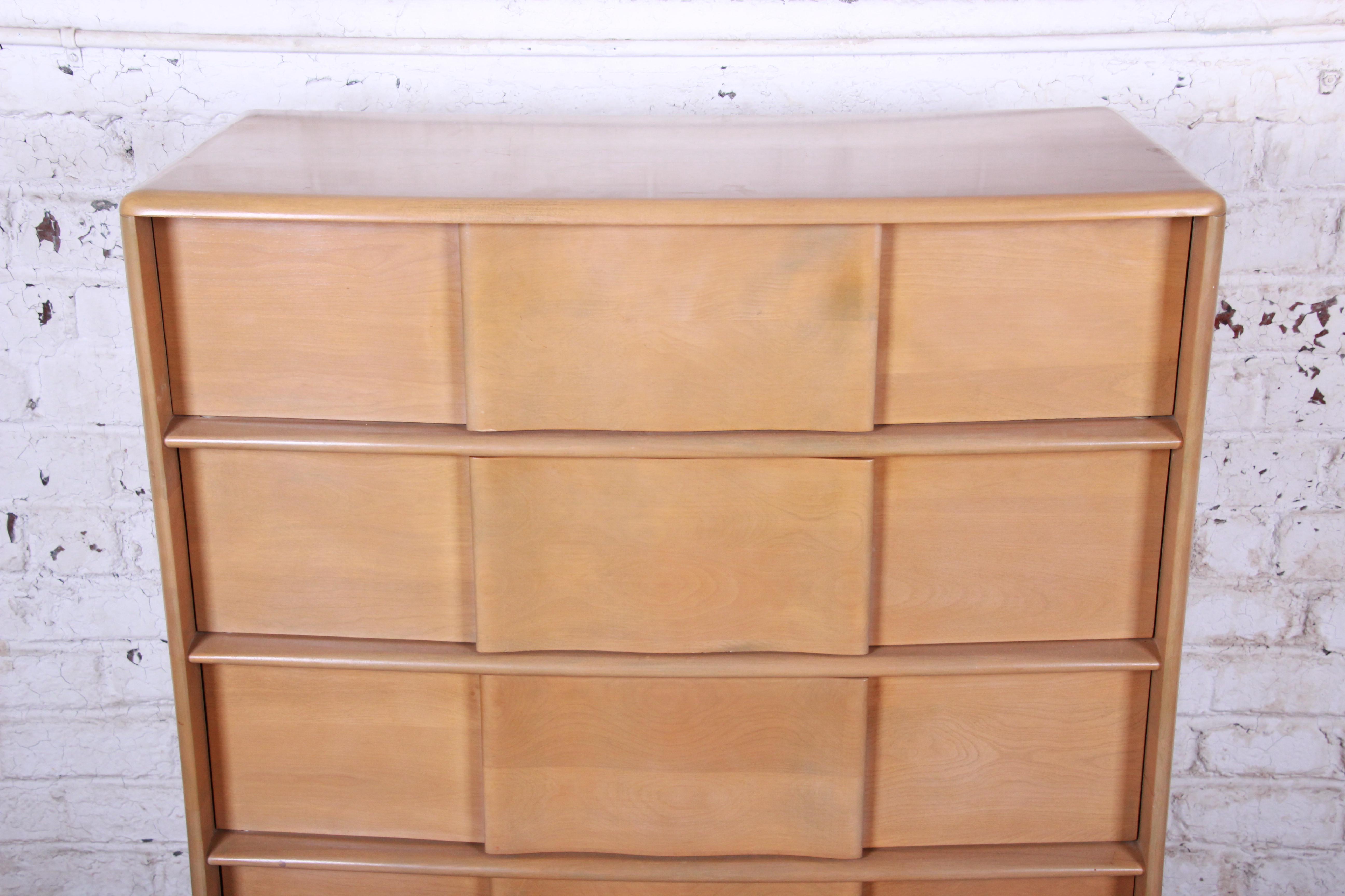 Heywood Wakefield Sculptura Mid Century Modern Solid Maple Highboy