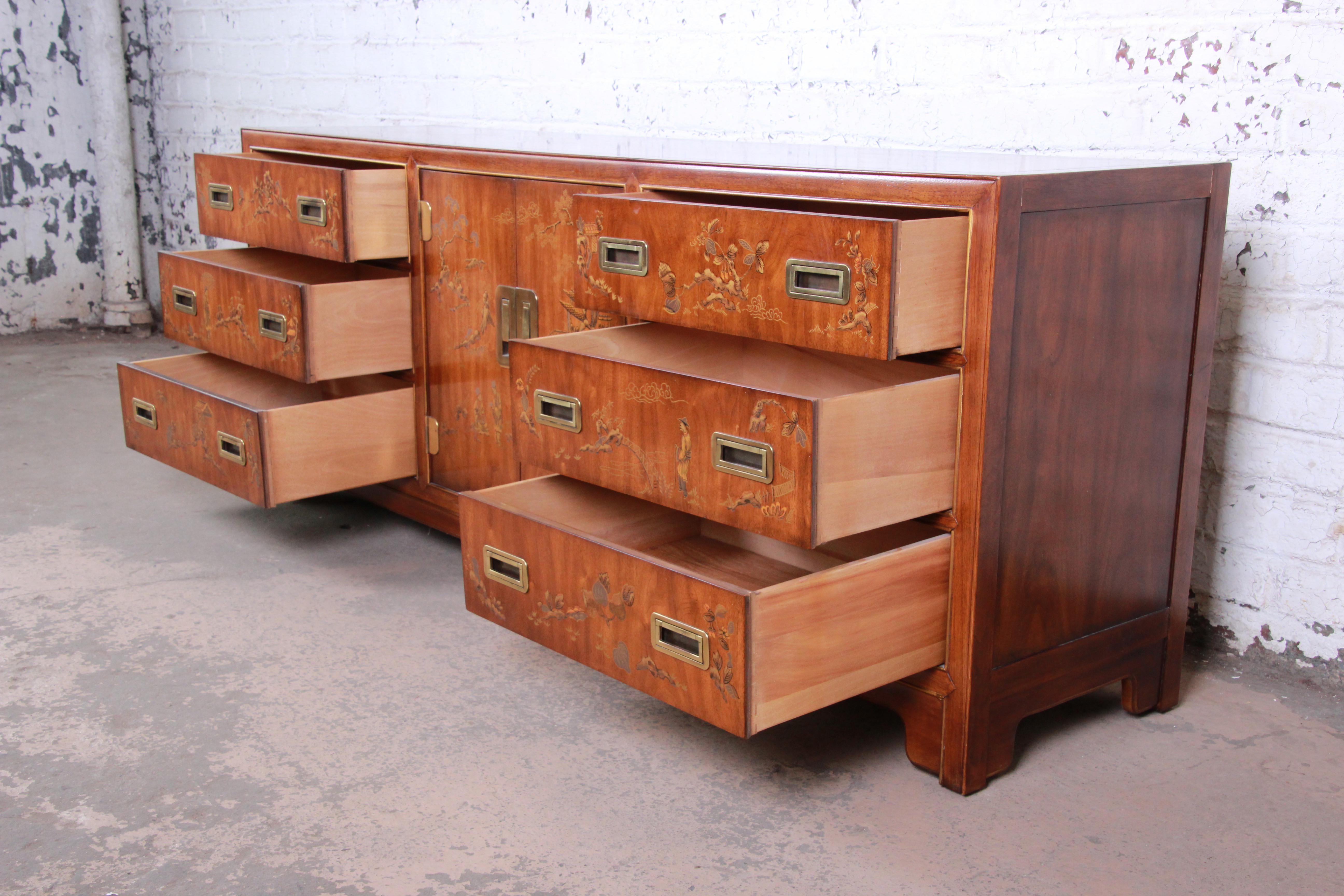 Drexel Heritage Hollywood Regency Chinoiserie Long Dresser Or