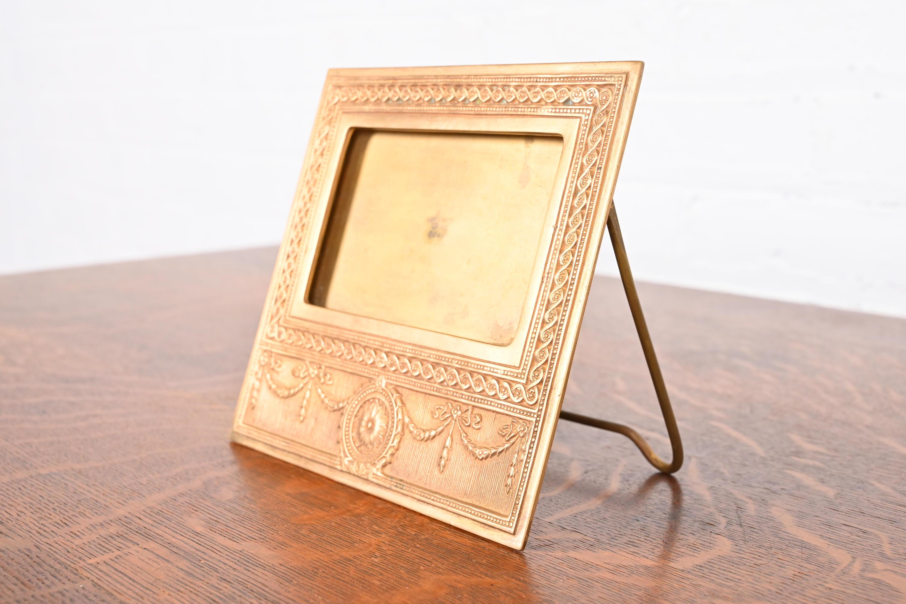 Tiffany Studios New York Adam Bronze Doré Desk Calendar Frame or Picture Frame In Good Condition For Sale In South Bend, IN