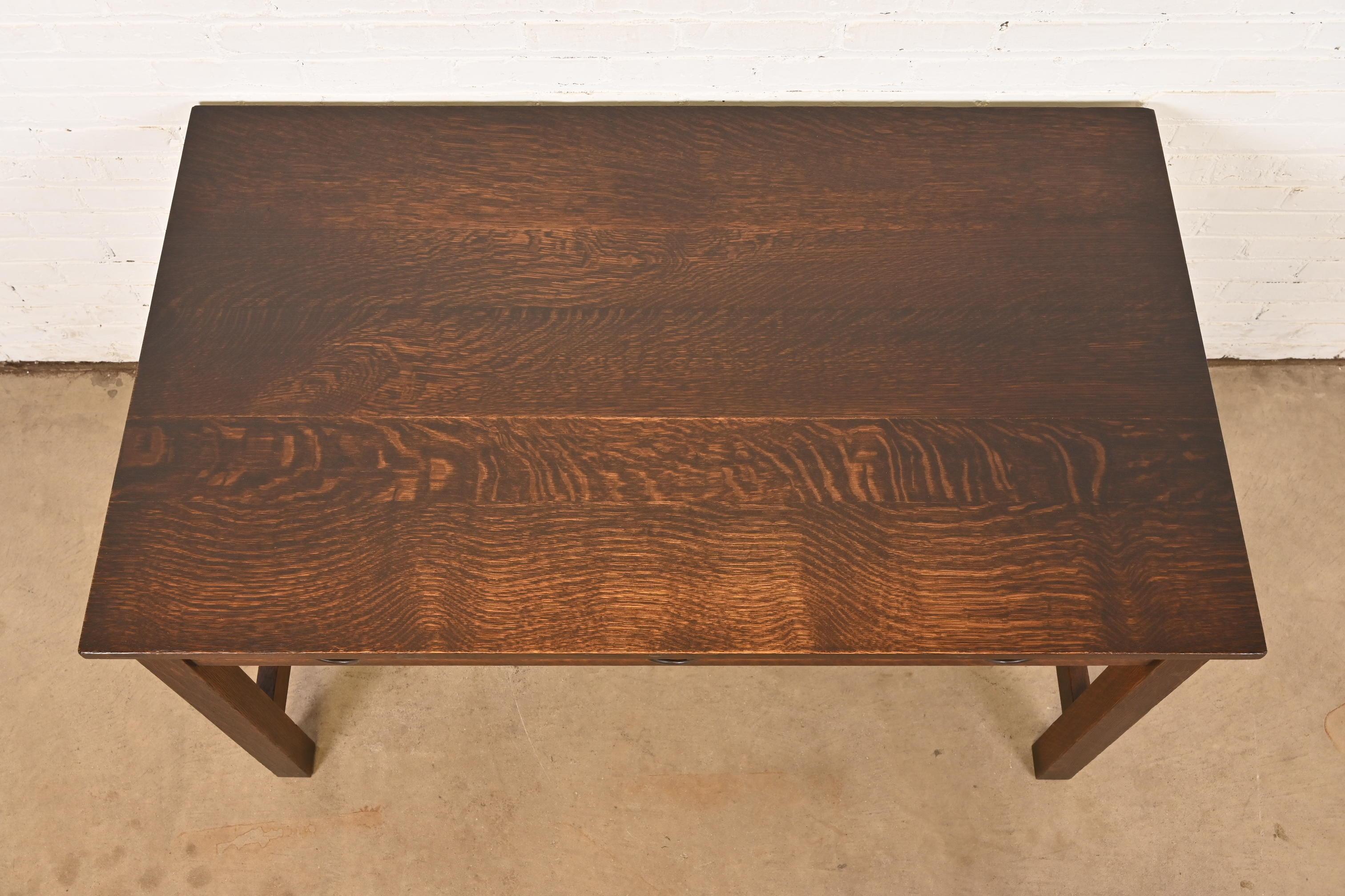Gustav Stickley Mission Oak Arts & Crafts Spindle Writing Desk or Library Table For Sale 1
