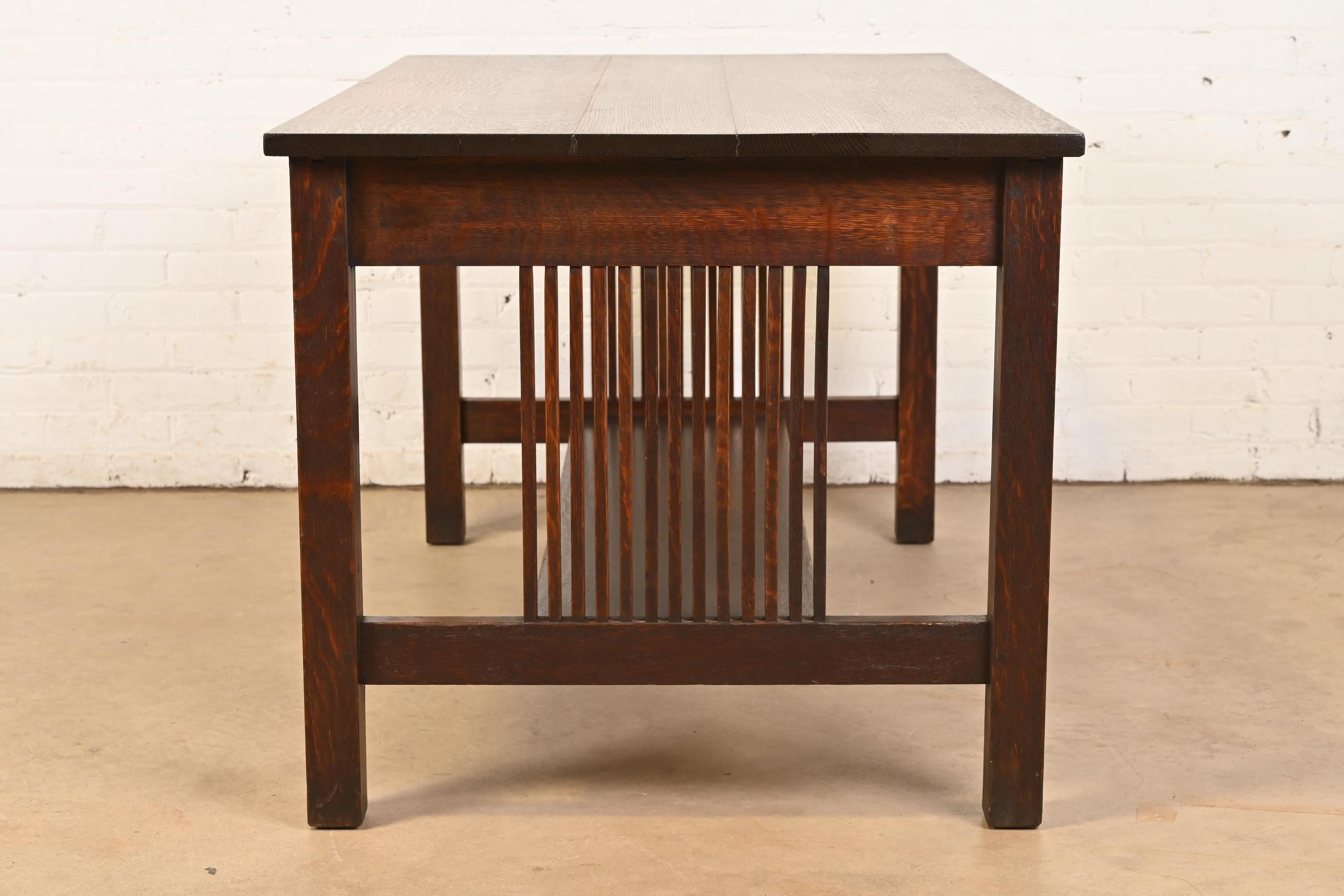 Gustav Stickley Mission Oak Arts & Crafts Spindle Writing Desk or Library Table For Sale 2