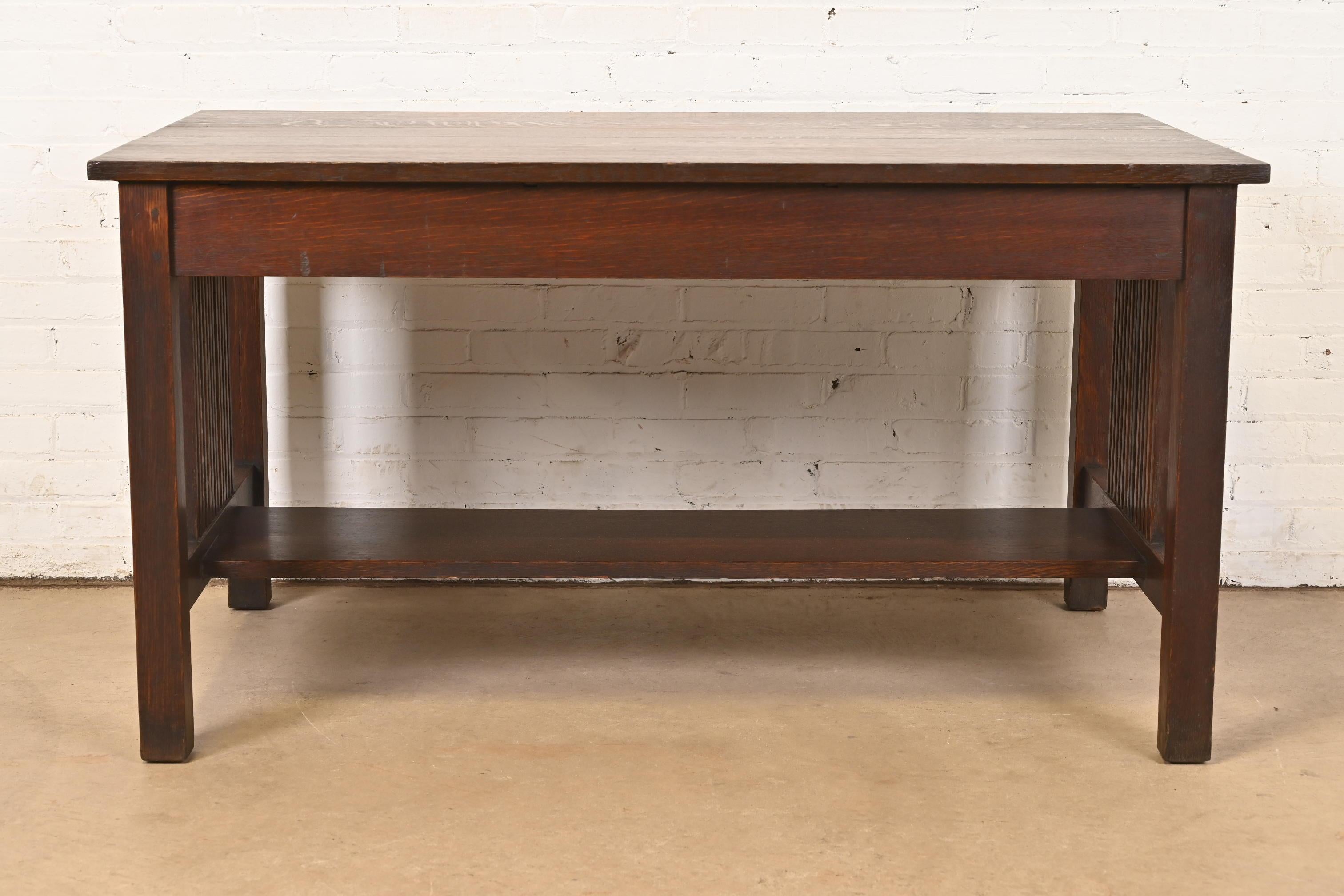 Gustav Stickley Mission Oak Arts & Crafts Spindle Writing Desk or Library Table For Sale 3