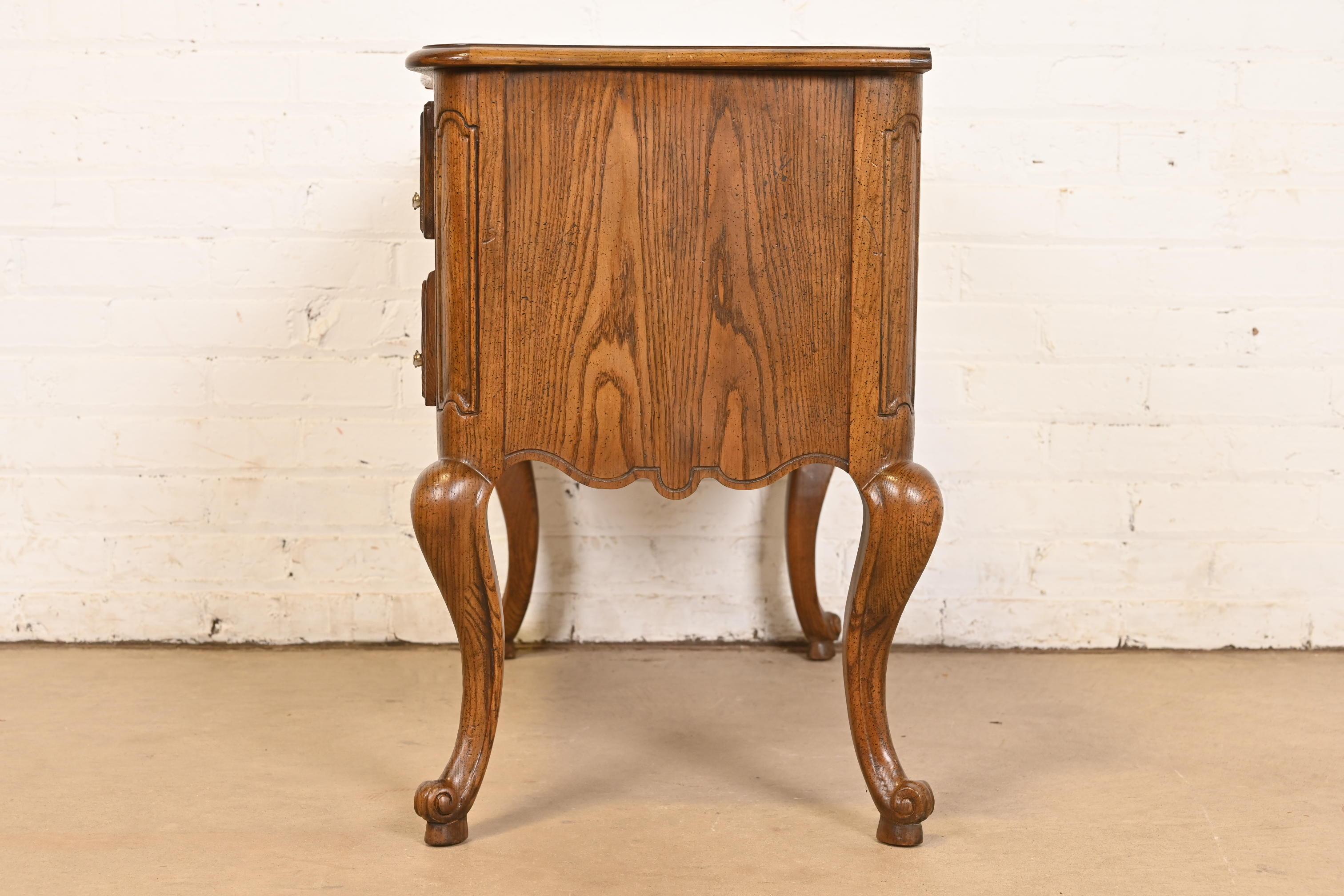 Baker Furniture French Provincial Louis XV Carved Oak and Burl Wood Commode For Sale 5