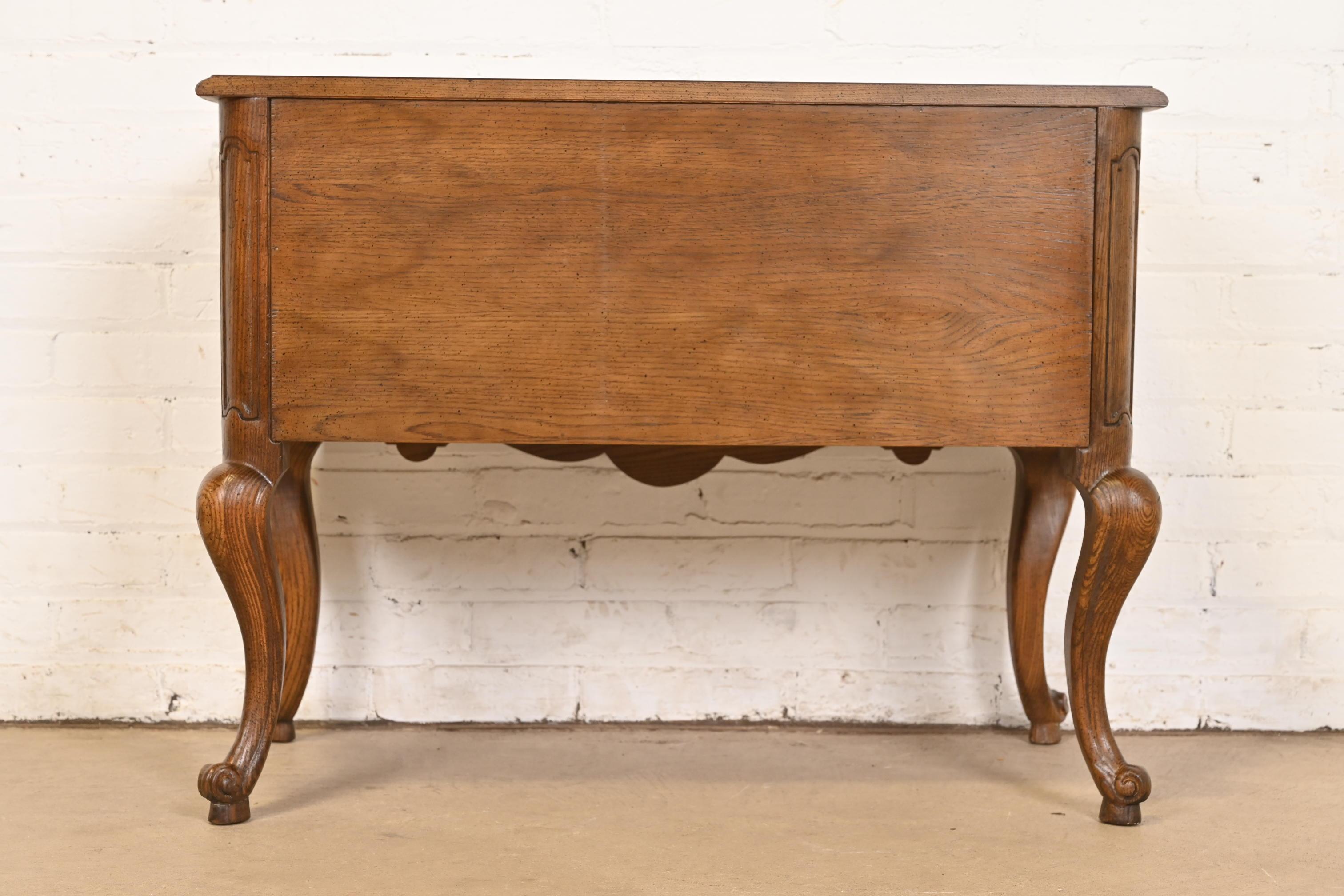 Baker Furniture French Provincial Louis XV Carved Oak and Burl Wood Commode For Sale 6