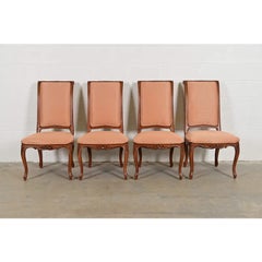 Baker Furniture French Provincial Louis XV Walnut Dining Chairs, Set of Four