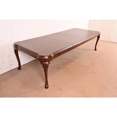 19th Century Antique Queen Anne Burl Wood Extension Dining Table, Refinished