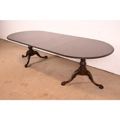 19th Century Antique Georgian Carved Mahogany Pedestal Dining Table, Refinished
