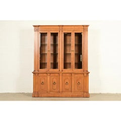 Thomasville Italian Neoclassical Carved Walnut Lighted Breakfront Bookcase
