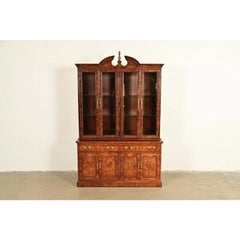 Thomasville Georgian Carved Mahogany Lighted Breakfront Bookcase Cabinet